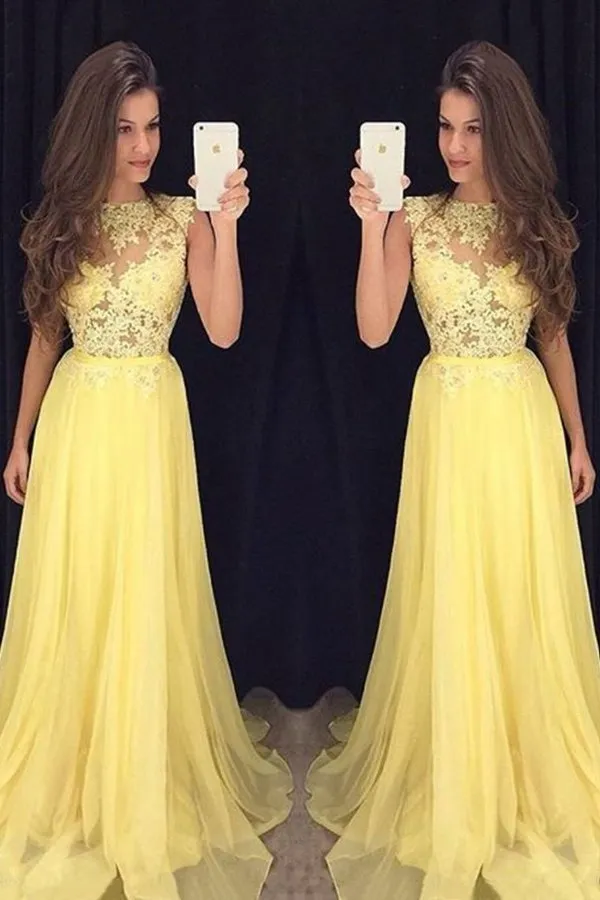 2024 Prom Dresses Scoop A Line Chiffon With Applique PNRG14NM