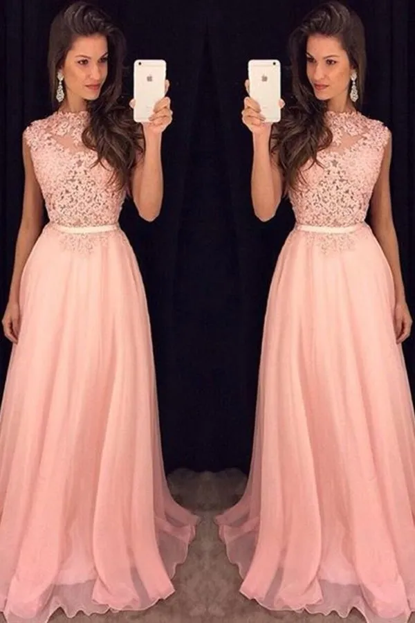 2024 Prom Dresses Scoop A Line Chiffon With Applique PNRG14NM