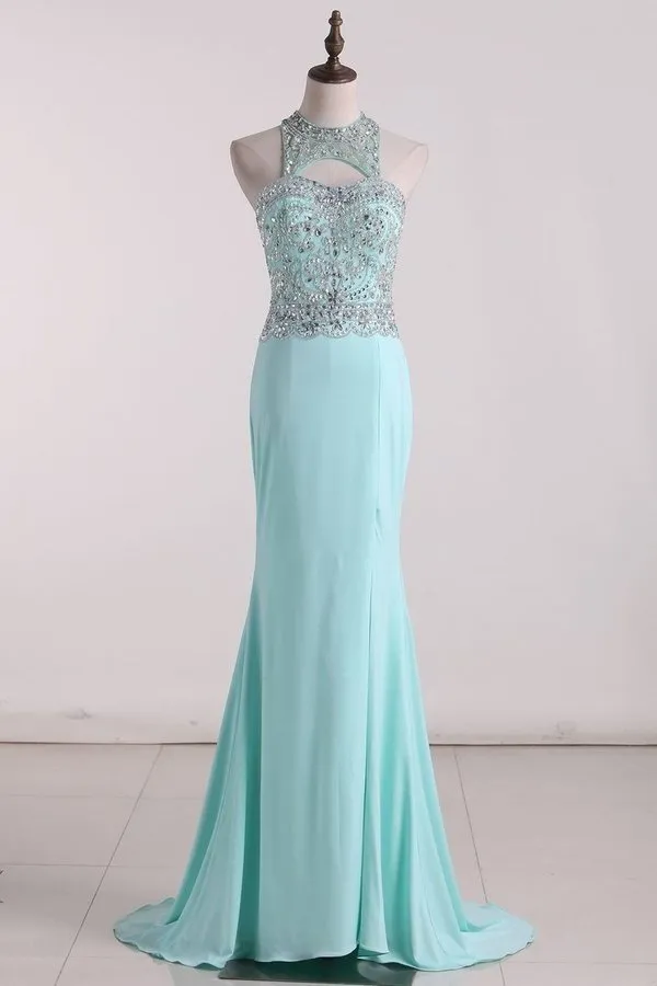 2024 Spandex Scoop Prom Dresses Mermaid With PRSK8MGF