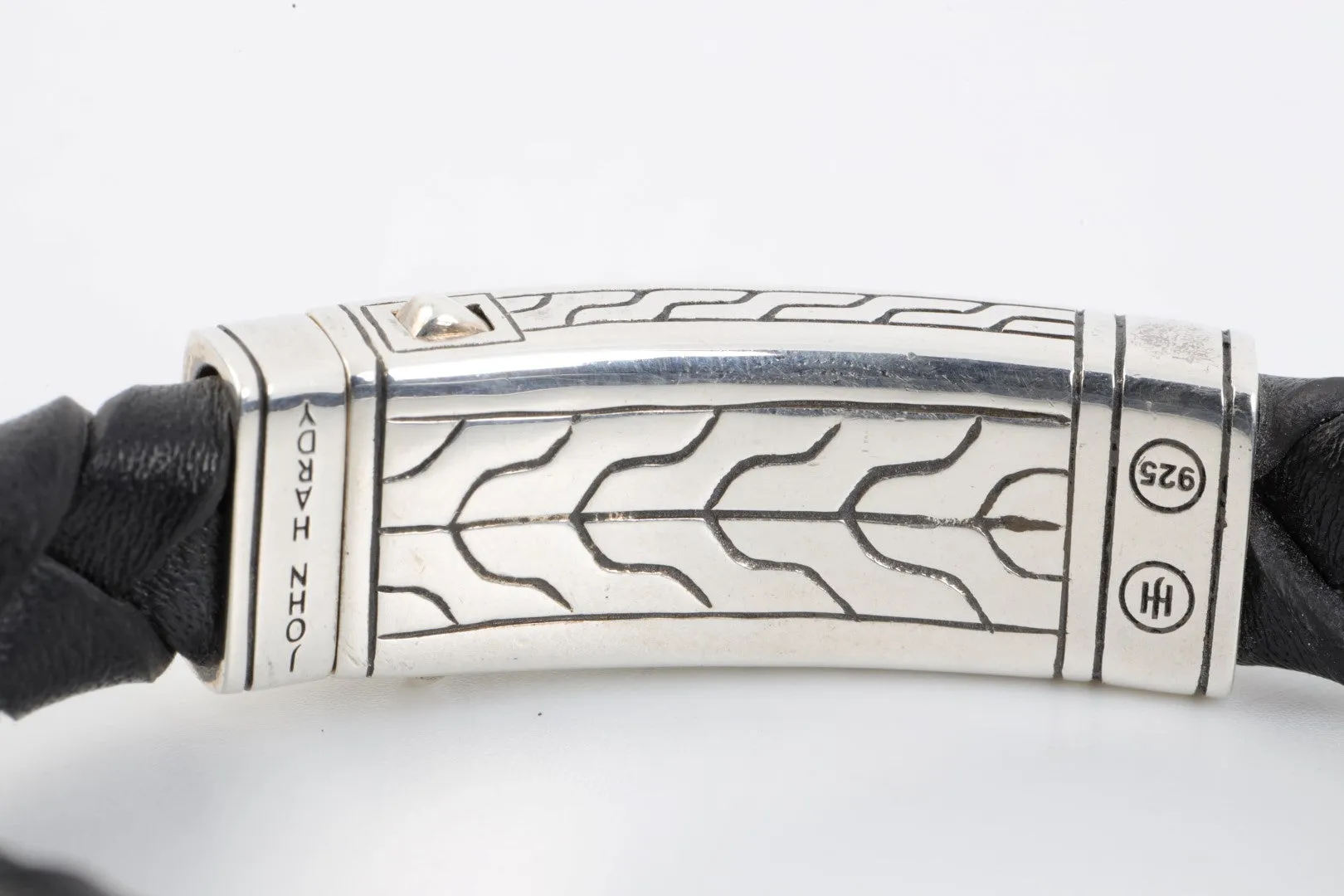 8" John Hardy 925 Silver Leather & Blue Enamel Station Bracelet (25.20g.)