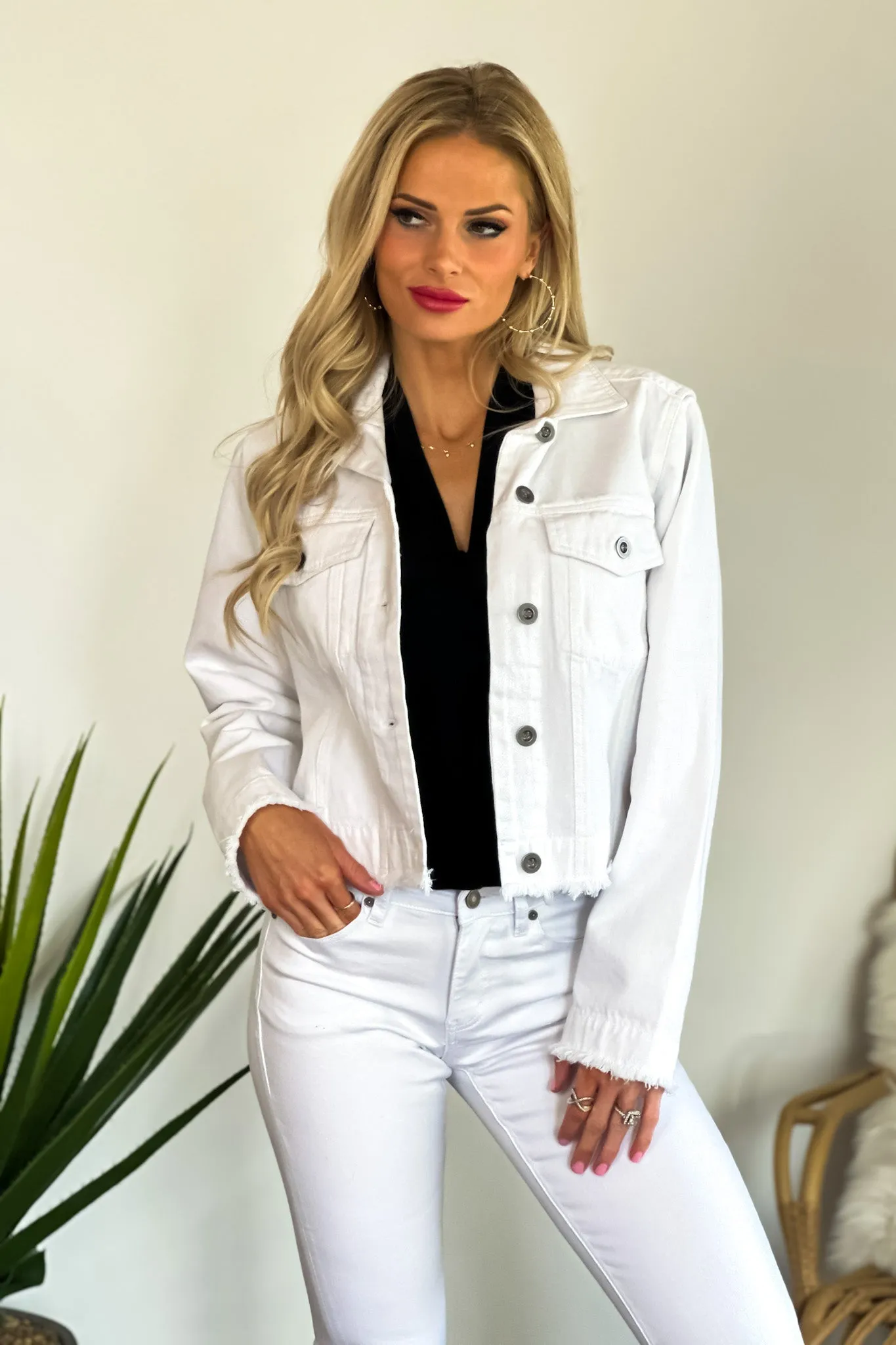 Amia Velvet Heart Denim Jean Jacket: White