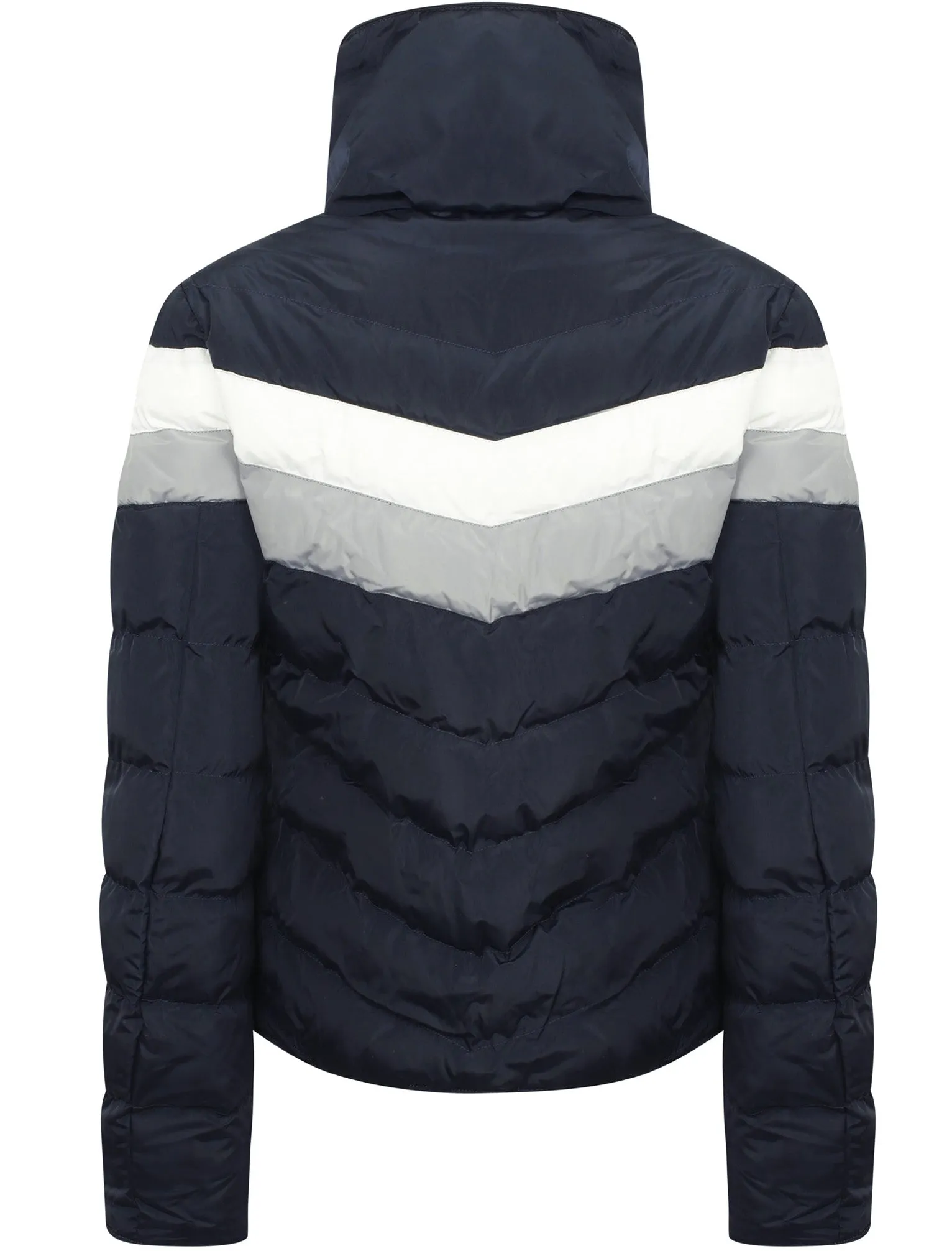 Anise Quilted Puffer Jacket with Chevron Panel In Navy Blazer / White & Grey - Tokyo Laundry