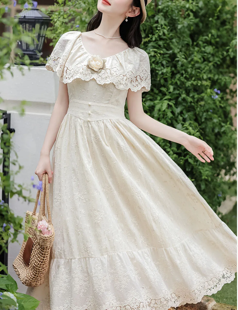 Apricot Lace Rose Edwardian Revival Dress