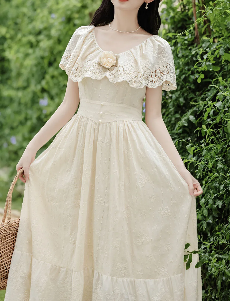 Apricot Lace Rose Edwardian Revival Dress