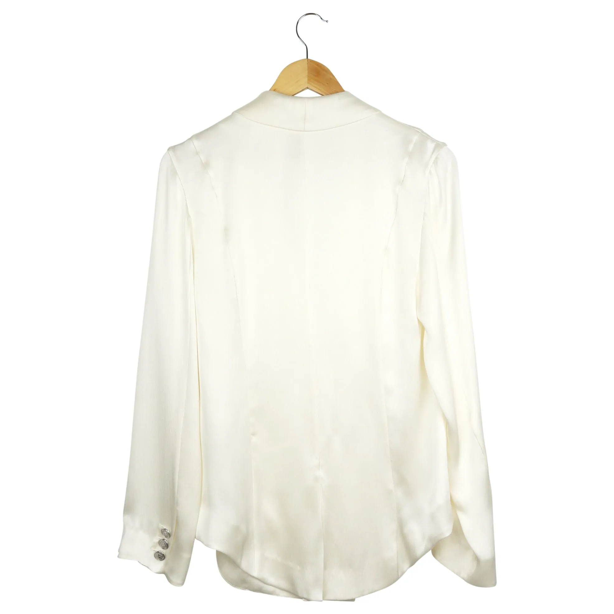 Balmain Ivory Silk Bouble Breasted Draped Blazer Jacket - 38 FR