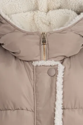 Beige Popski Puffer with shearling detail