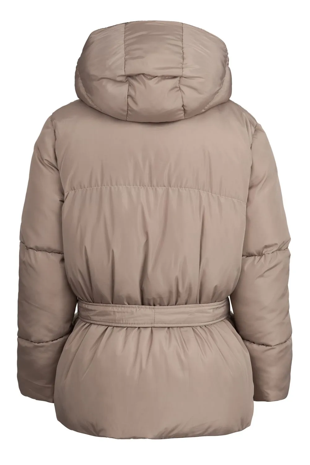 Beige Popski Puffer with shearling detail