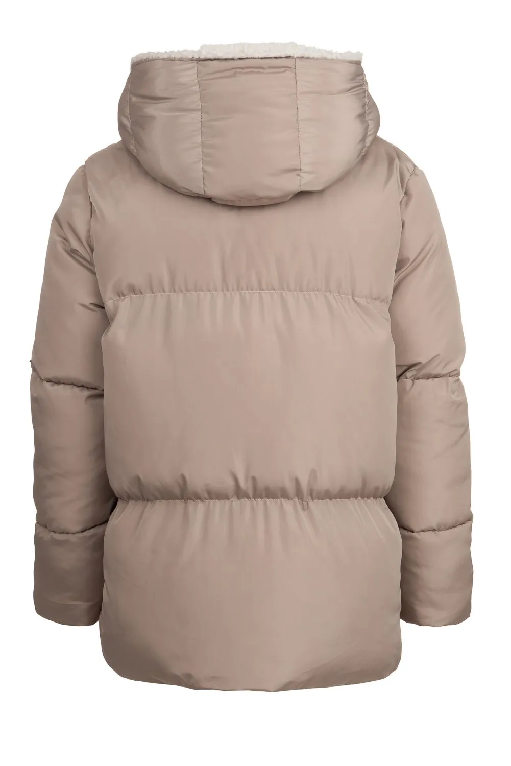 Beige Popski Puffer with shearling detail