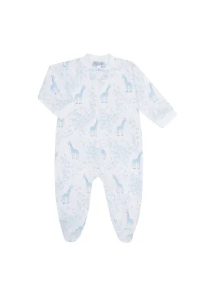 Blue Giraffe Print Zipper Footie