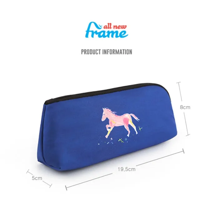 Blue Horse Graphic Pencil Cases Stationery Zipper School 19cm Office Cosmetics Pouches Artists Designer Prints Gifts Bags Purses Students Girls Cute Teens Inner Pocket