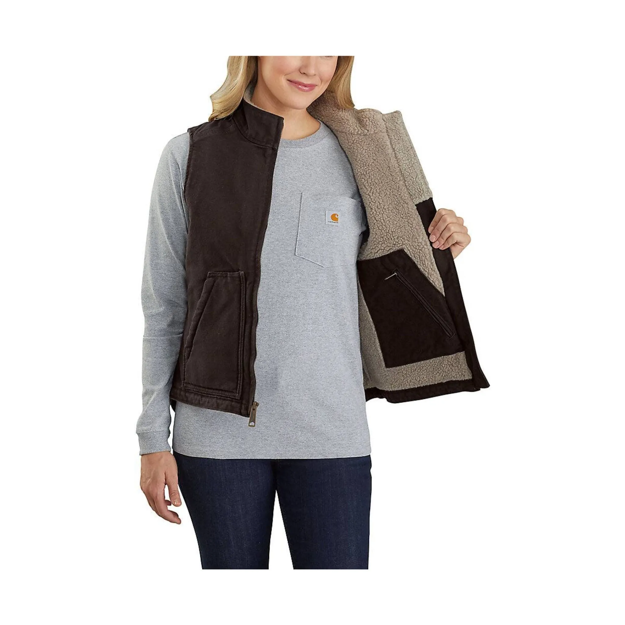 Carhartt Women's Sherpa Lined Vest Relaxed Fit -Dark Brown