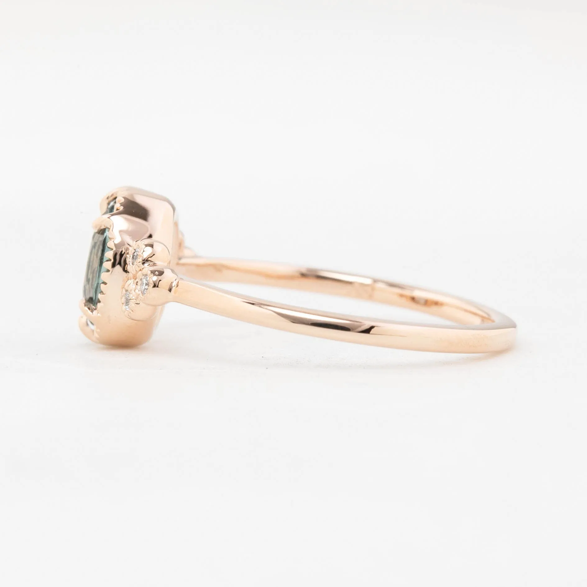 Celine Ring - 0.86ct Blue Green Montana Sapphire Ring, 14k Rose Gold (One of a kind)