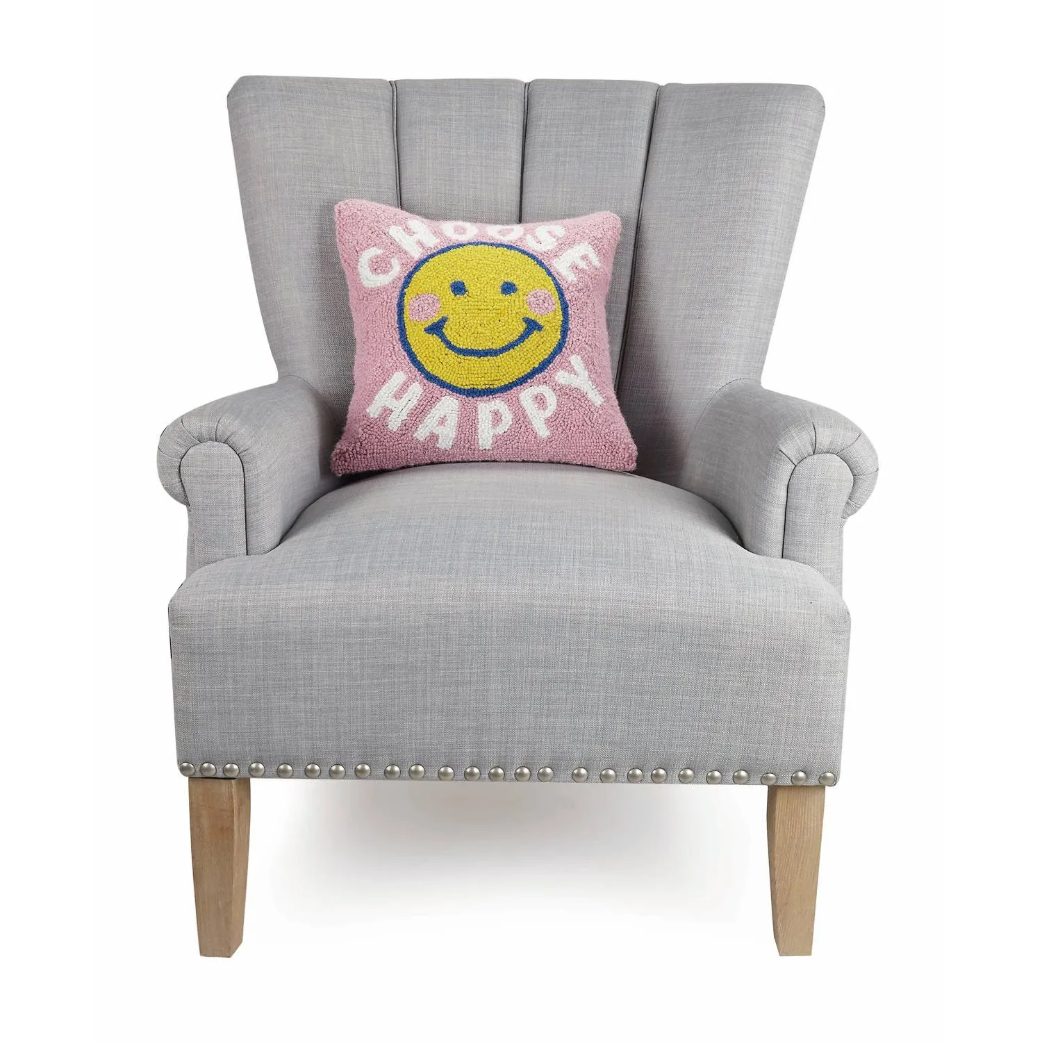 'choose Happy' Hook Pillow In Pink