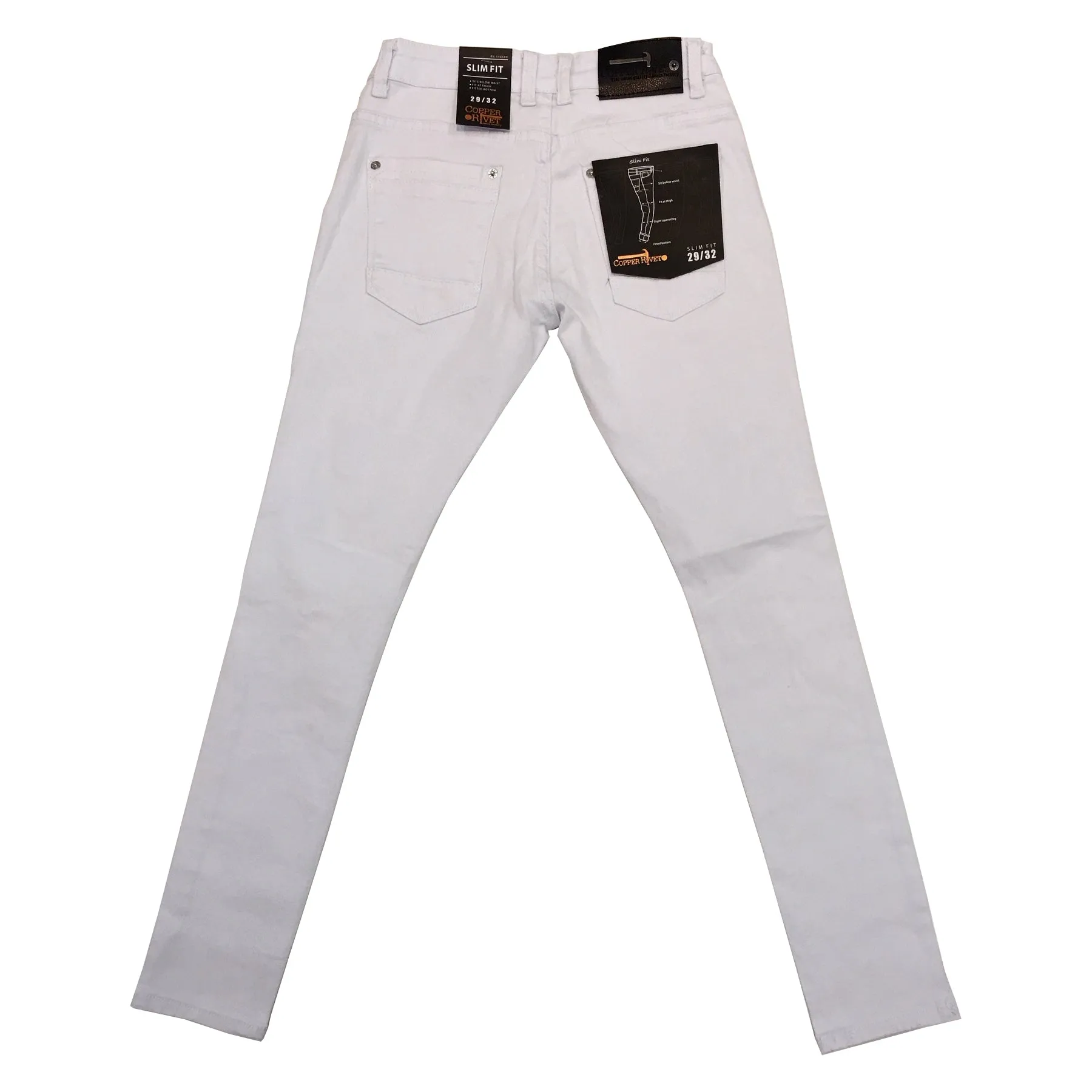 Copper Rivet Ripped Slim Jean (White)