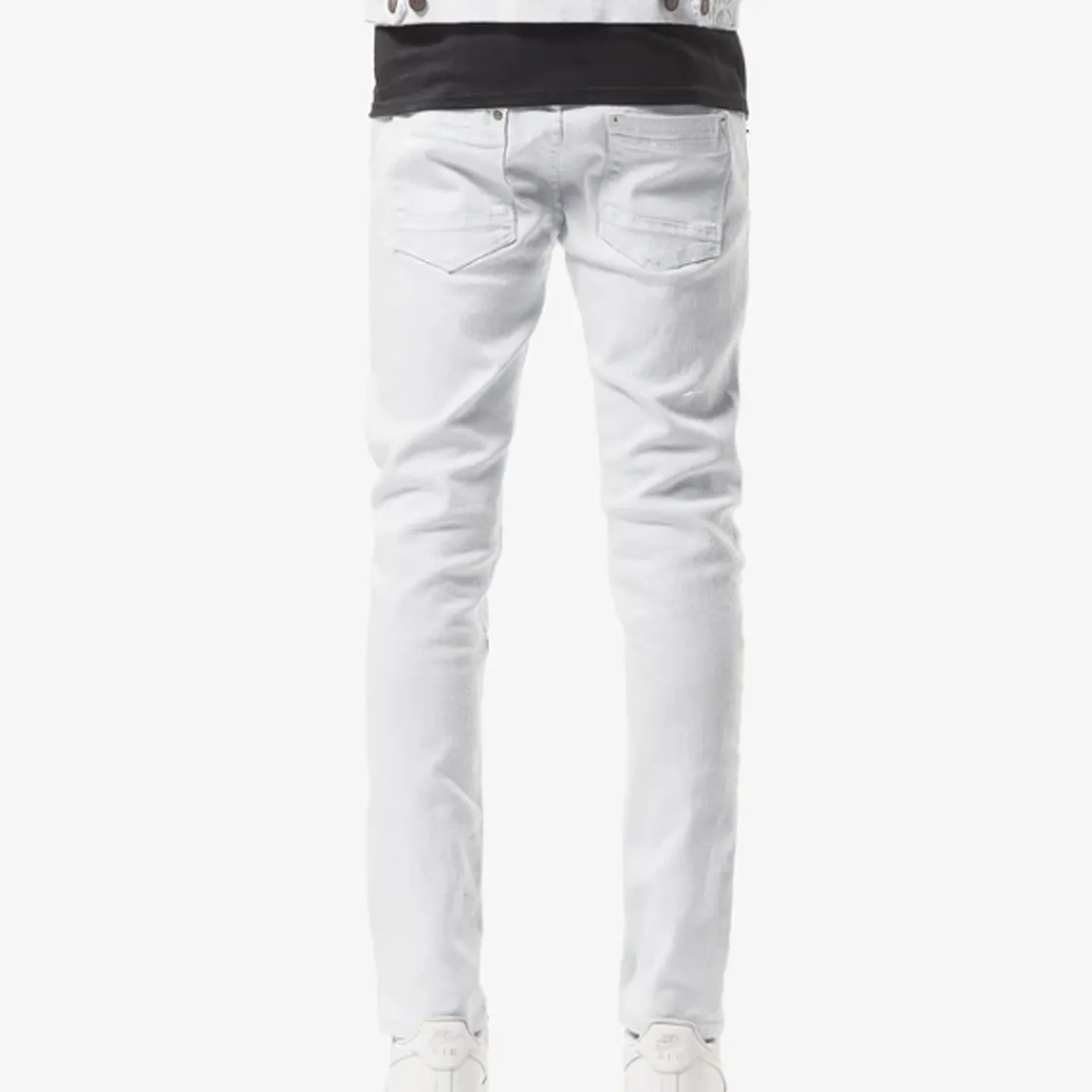 Copper Rivet Ripped Slim Jean (White)