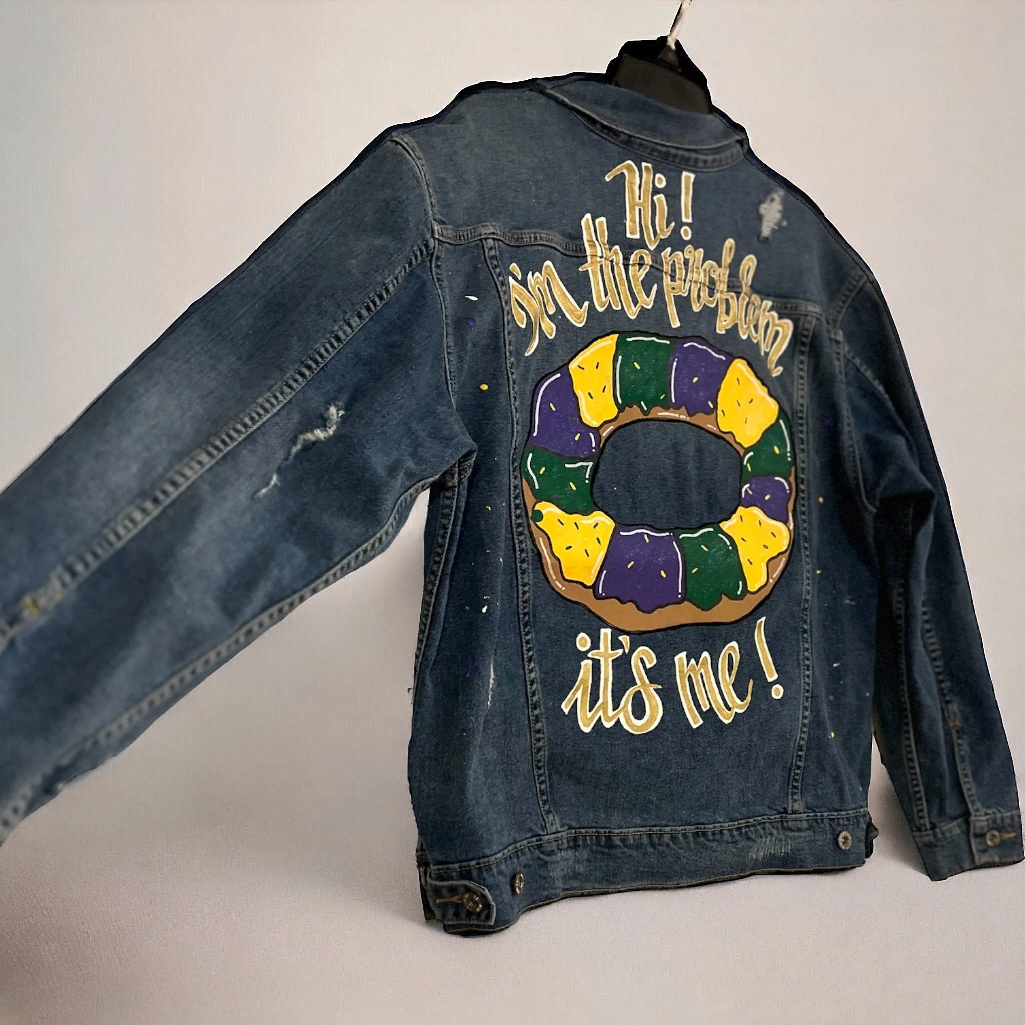 (Copy) Hand Painted Mardi Gras Jean Jacket - Mardi Gras, Painted Jean Jacket, New Orleans, Eras Tour, Purple Green Gold, Mardi Gras, Parade Outfit