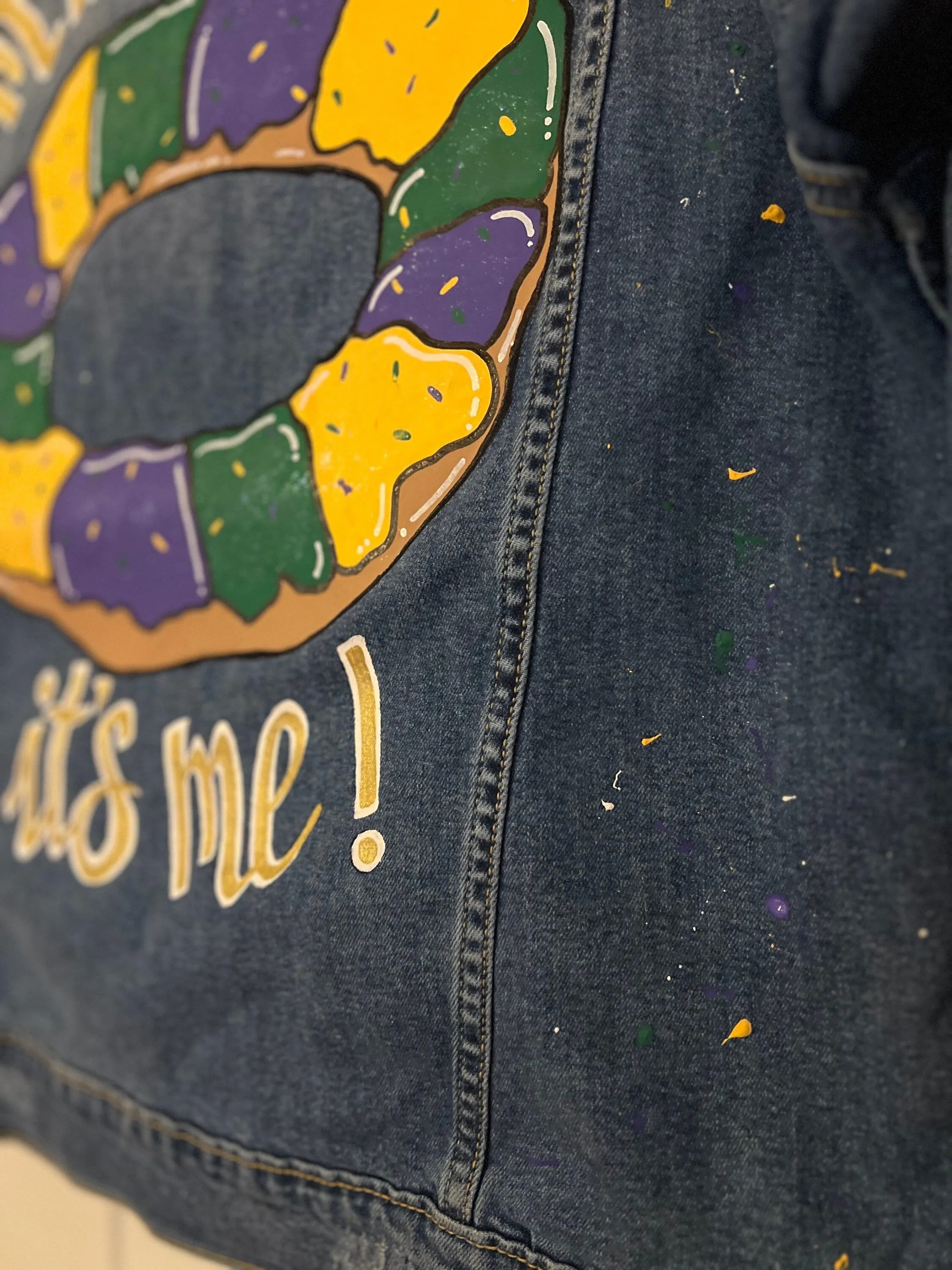 (Copy) Hand Painted Mardi Gras Jean Jacket - Mardi Gras, Painted Jean Jacket, New Orleans, Eras Tour, Purple Green Gold, Mardi Gras, Parade Outfit