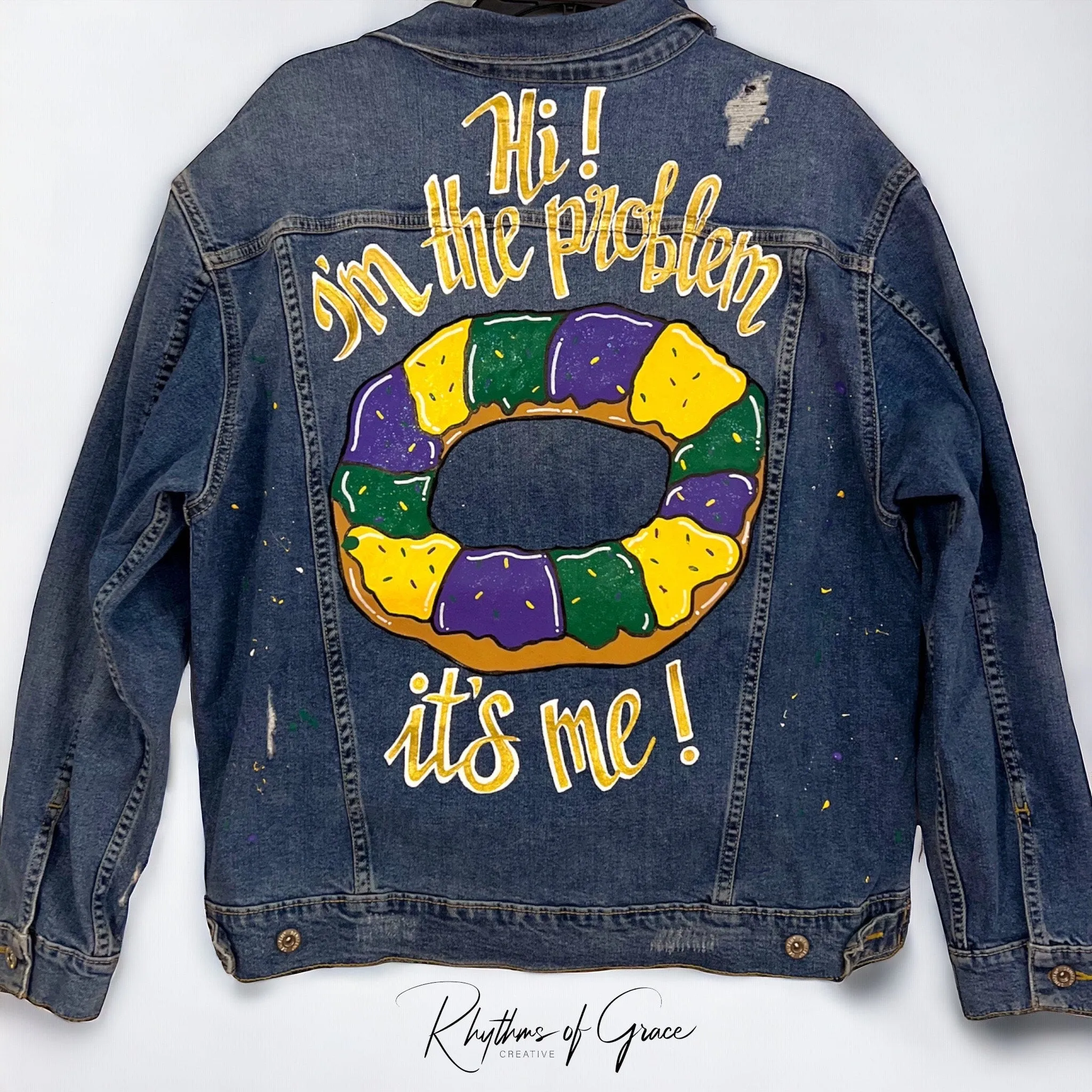 (Copy) Hand Painted Mardi Gras Jean Jacket - Mardi Gras, Painted Jean Jacket, New Orleans, Eras Tour, Purple Green Gold, Mardi Gras, Parade Outfit