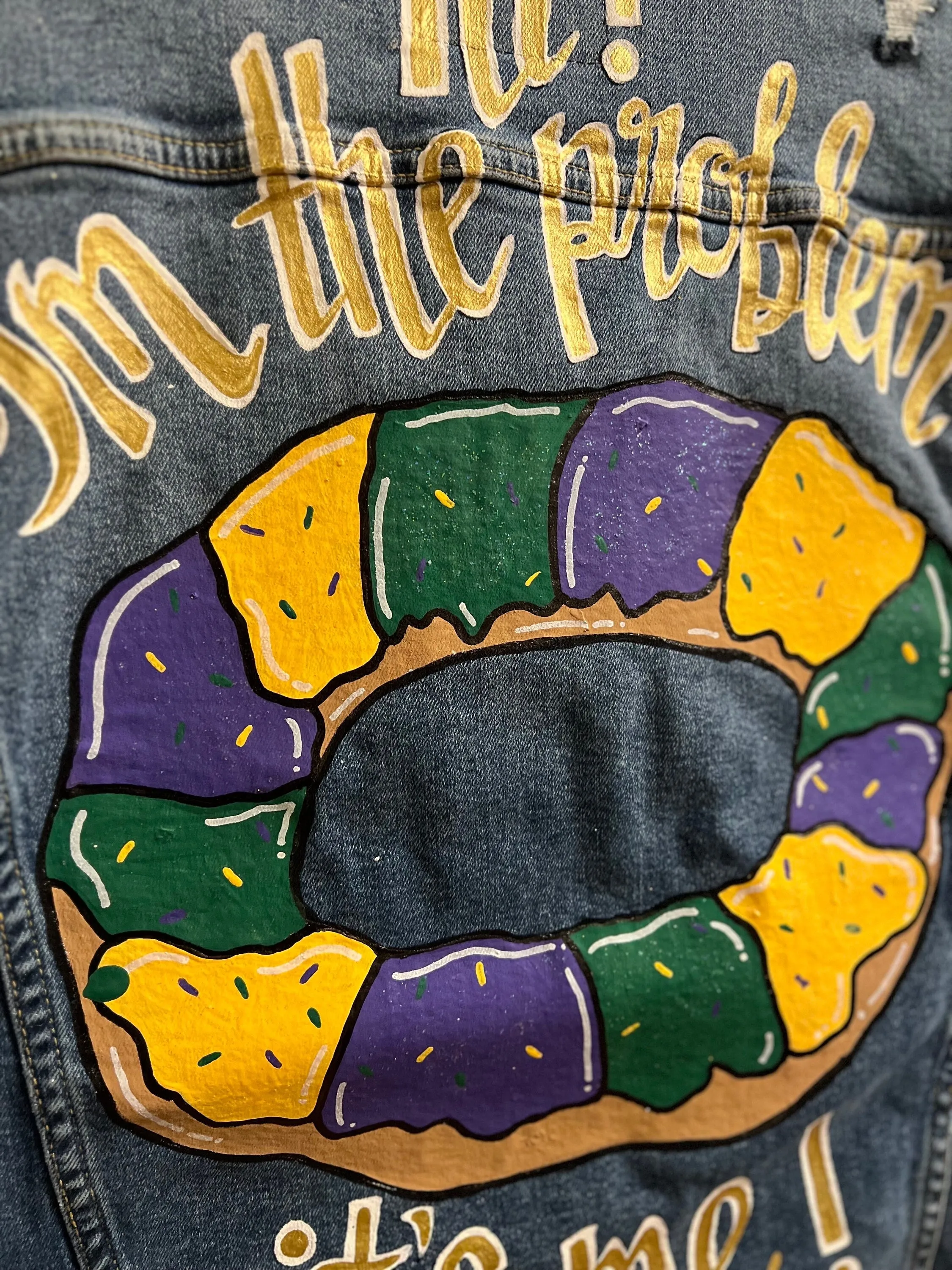 (Copy) Hand Painted Mardi Gras Jean Jacket - Mardi Gras, Painted Jean Jacket, New Orleans, Eras Tour, Purple Green Gold, Mardi Gras, Parade Outfit