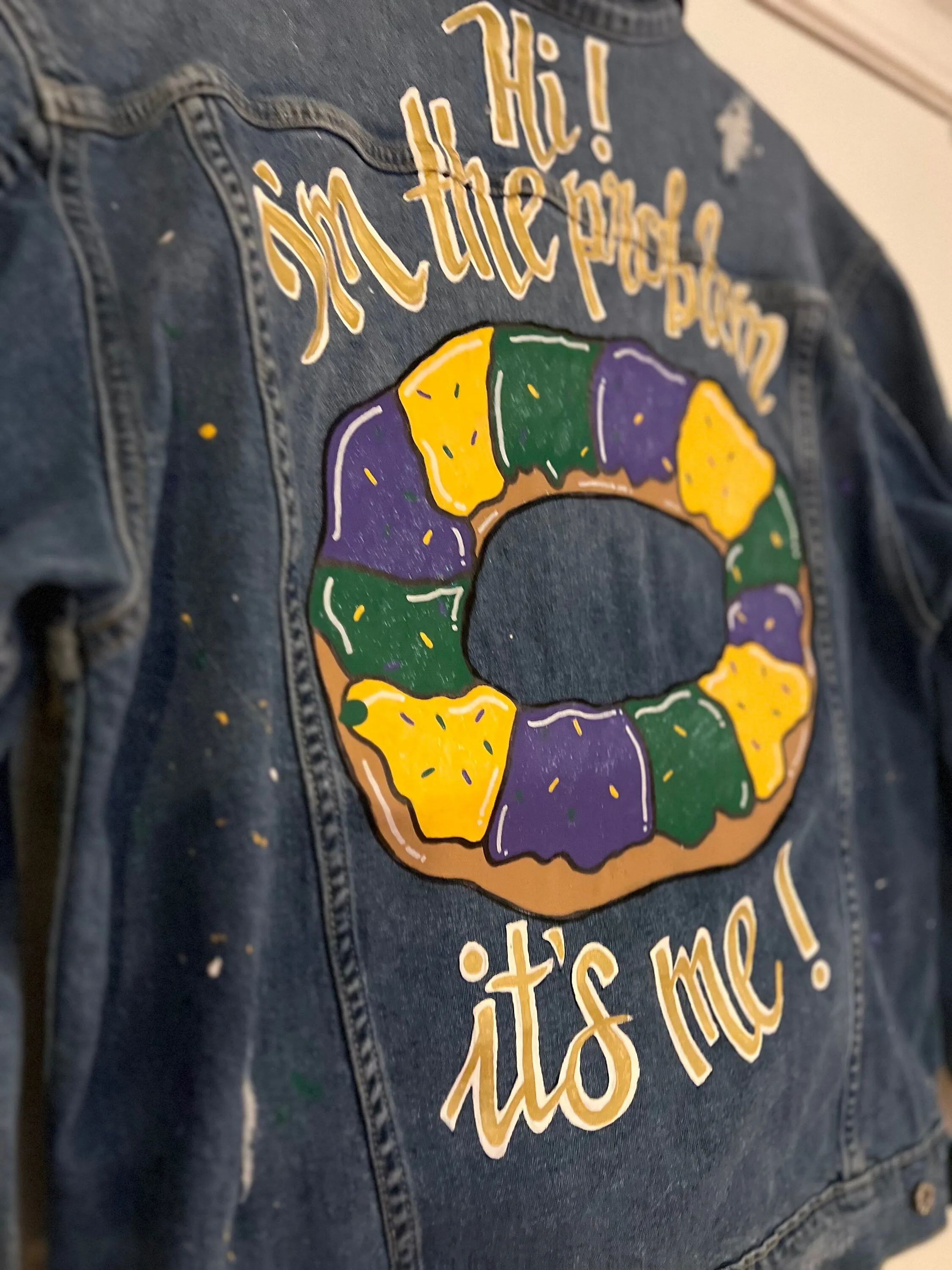 (Copy) Hand Painted Mardi Gras Jean Jacket - Mardi Gras, Painted Jean Jacket, New Orleans, Eras Tour, Purple Green Gold, Mardi Gras, Parade Outfit