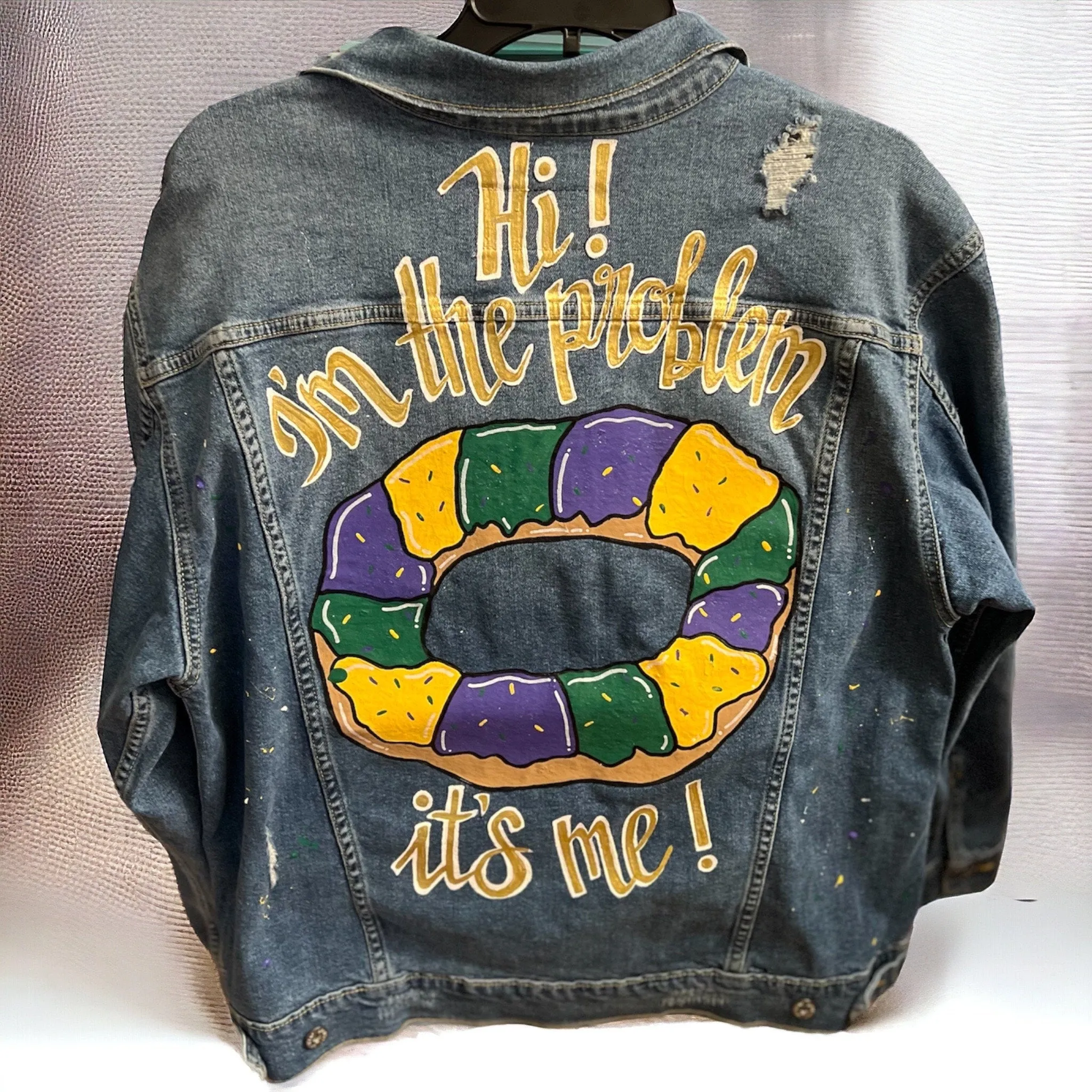 (Copy) Hand Painted Mardi Gras Jean Jacket - Mardi Gras, Painted Jean Jacket, New Orleans, Eras Tour, Purple Green Gold, Mardi Gras, Parade Outfit