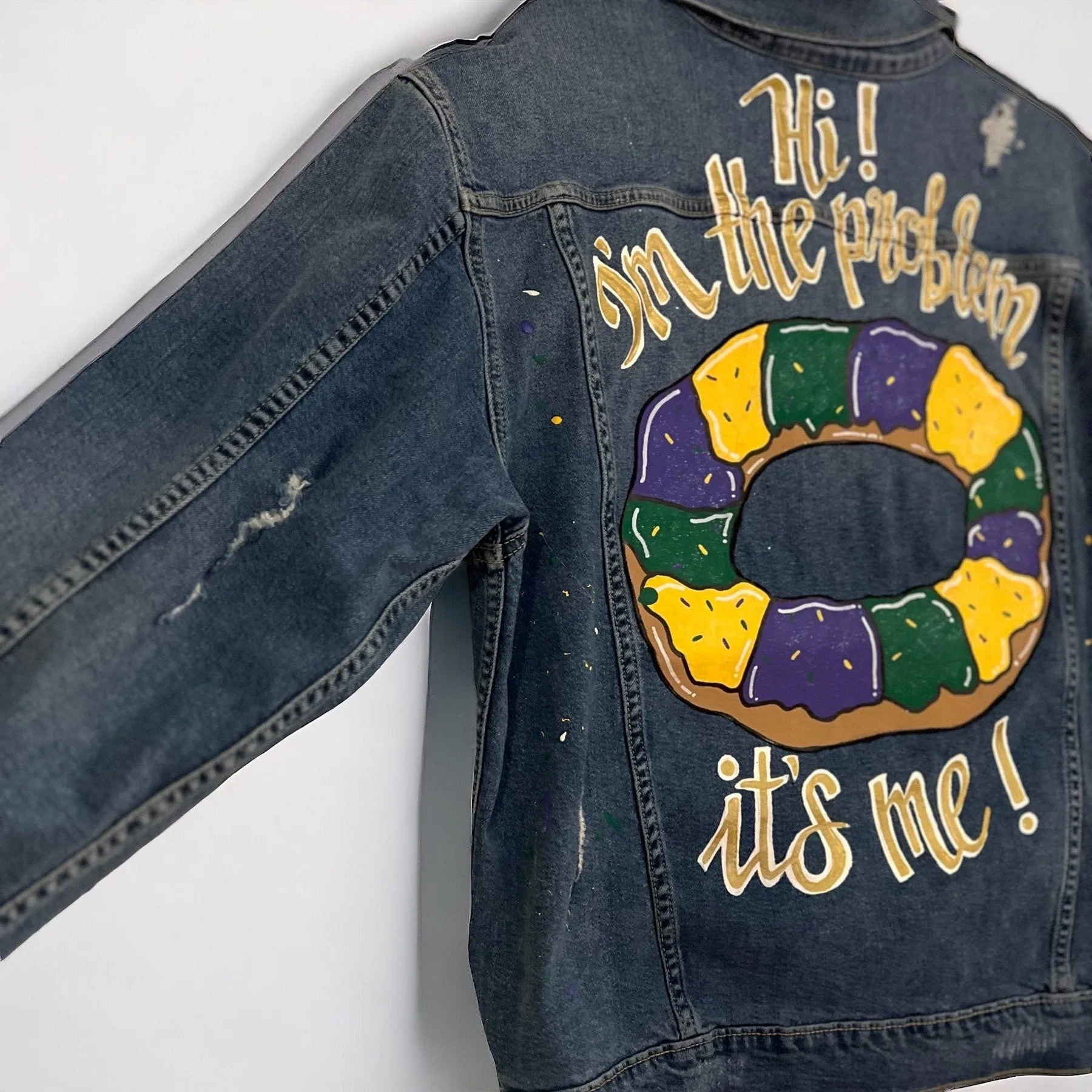 (Copy) Hand Painted Mardi Gras Jean Jacket - Mardi Gras, Painted Jean Jacket, New Orleans, Eras Tour, Purple Green Gold, Mardi Gras, Parade Outfit