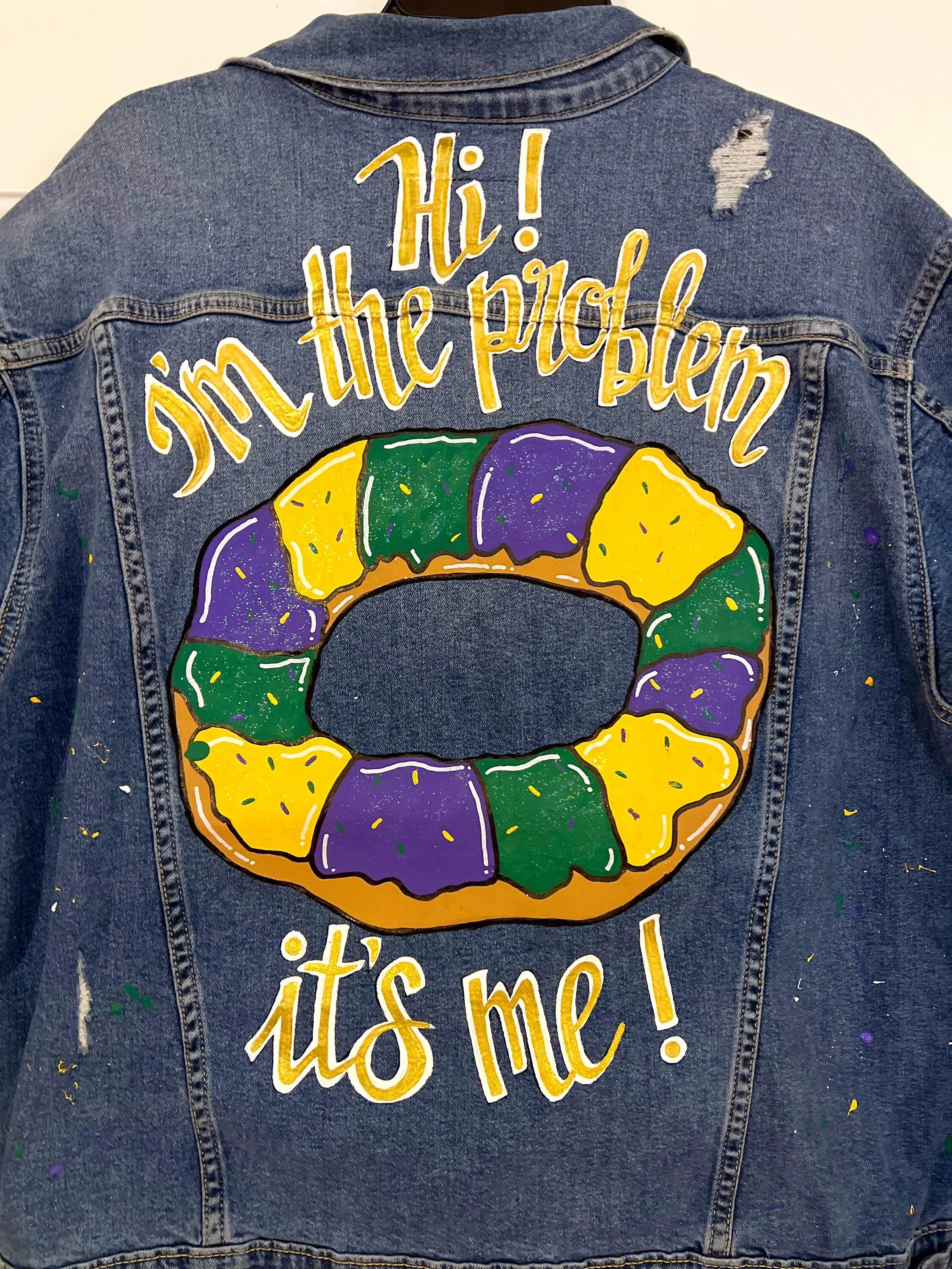 (Copy) Hand Painted Mardi Gras Jean Jacket - Mardi Gras, Painted Jean Jacket, New Orleans, Eras Tour, Purple Green Gold, Mardi Gras, Parade Outfit