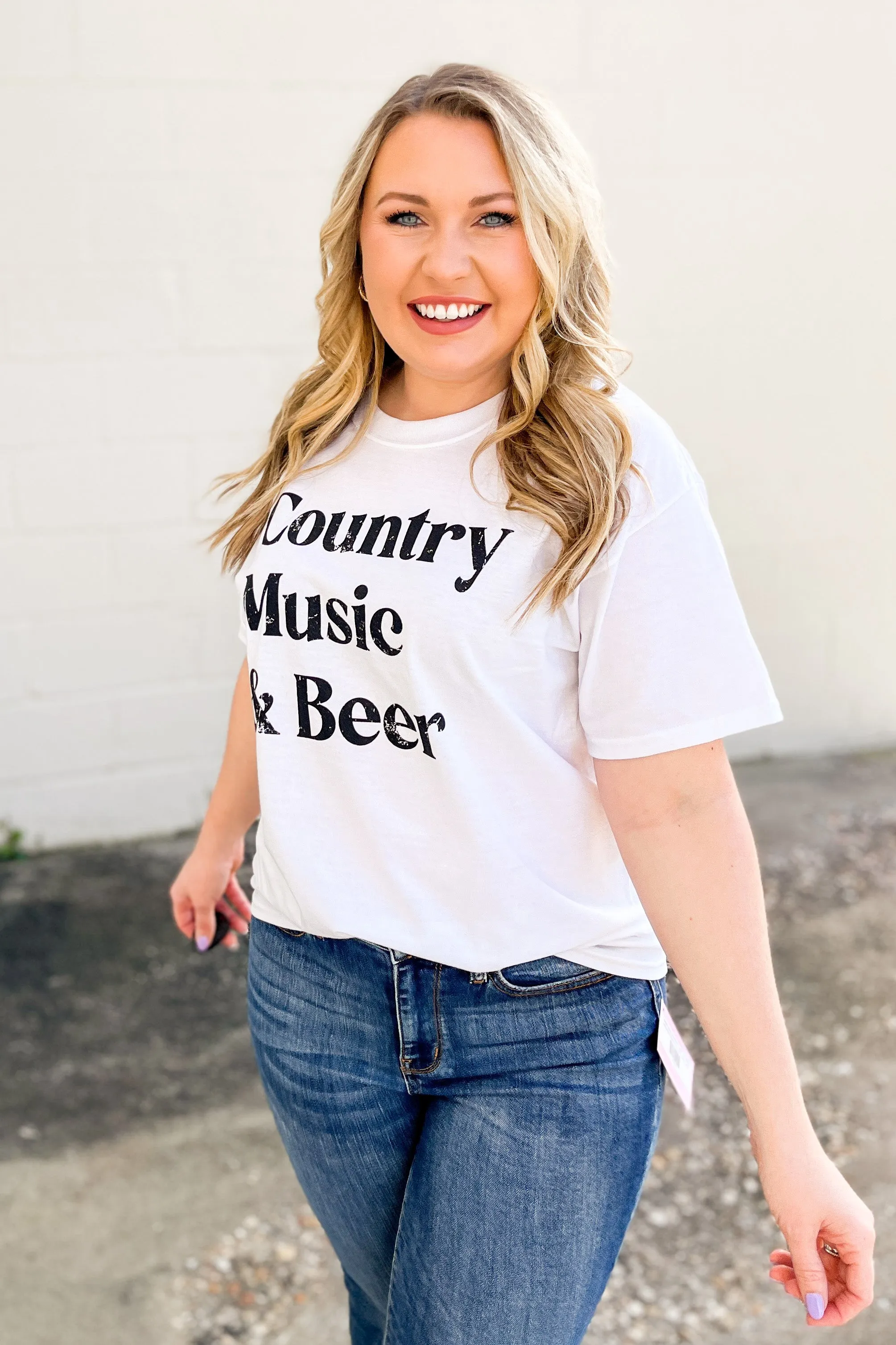 Country Music and Beer Graphic Tee, White