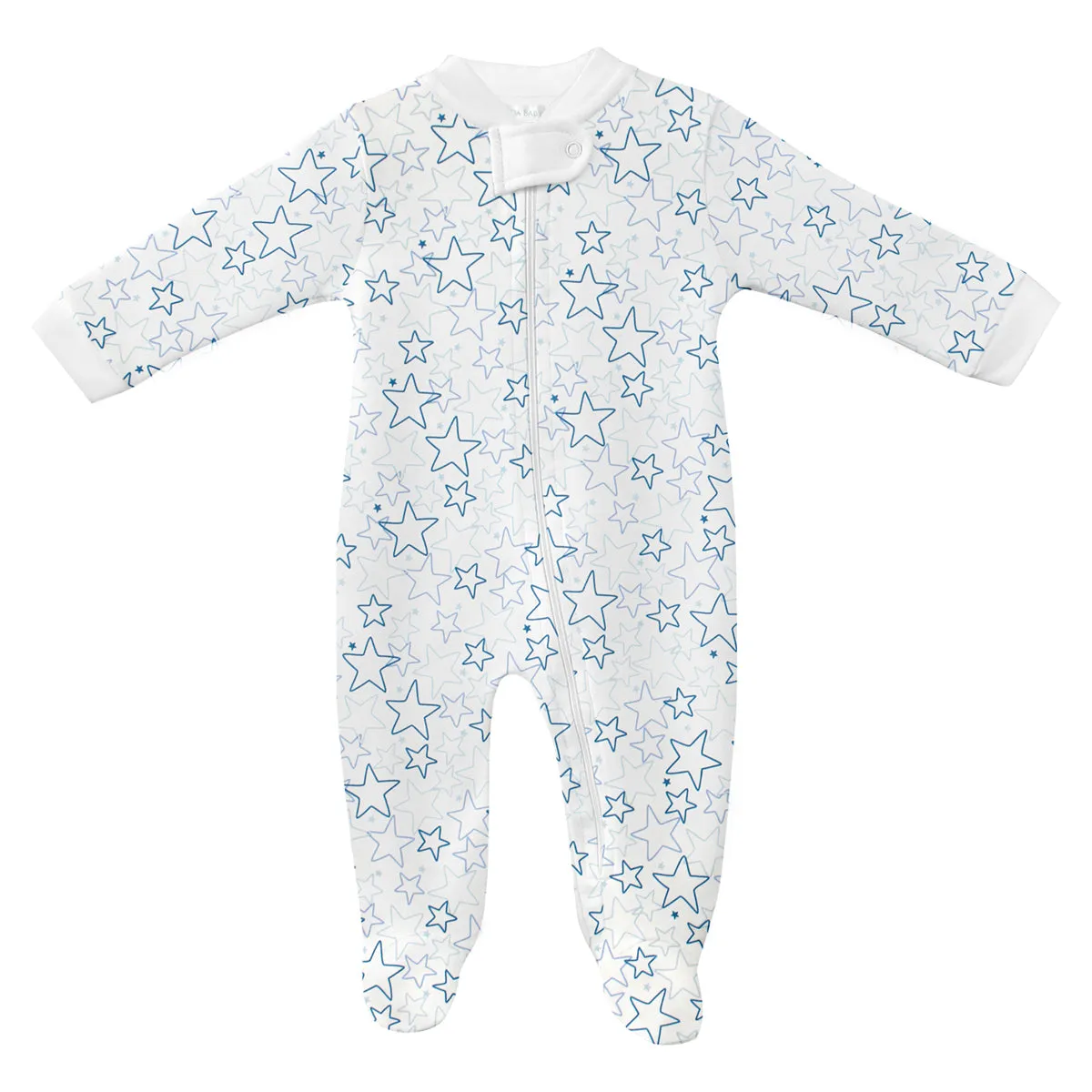 Doodle Stars Printed Zipper Footie |  Baby Boy