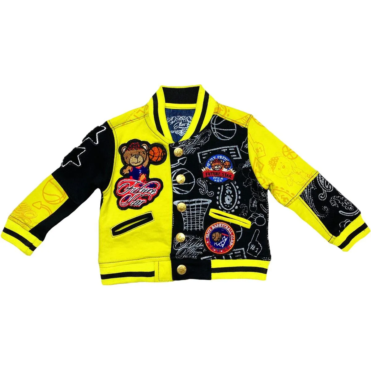 Elite Denim Infant Kids 'Varsity' Jacket (Blk/Yellow) 153021