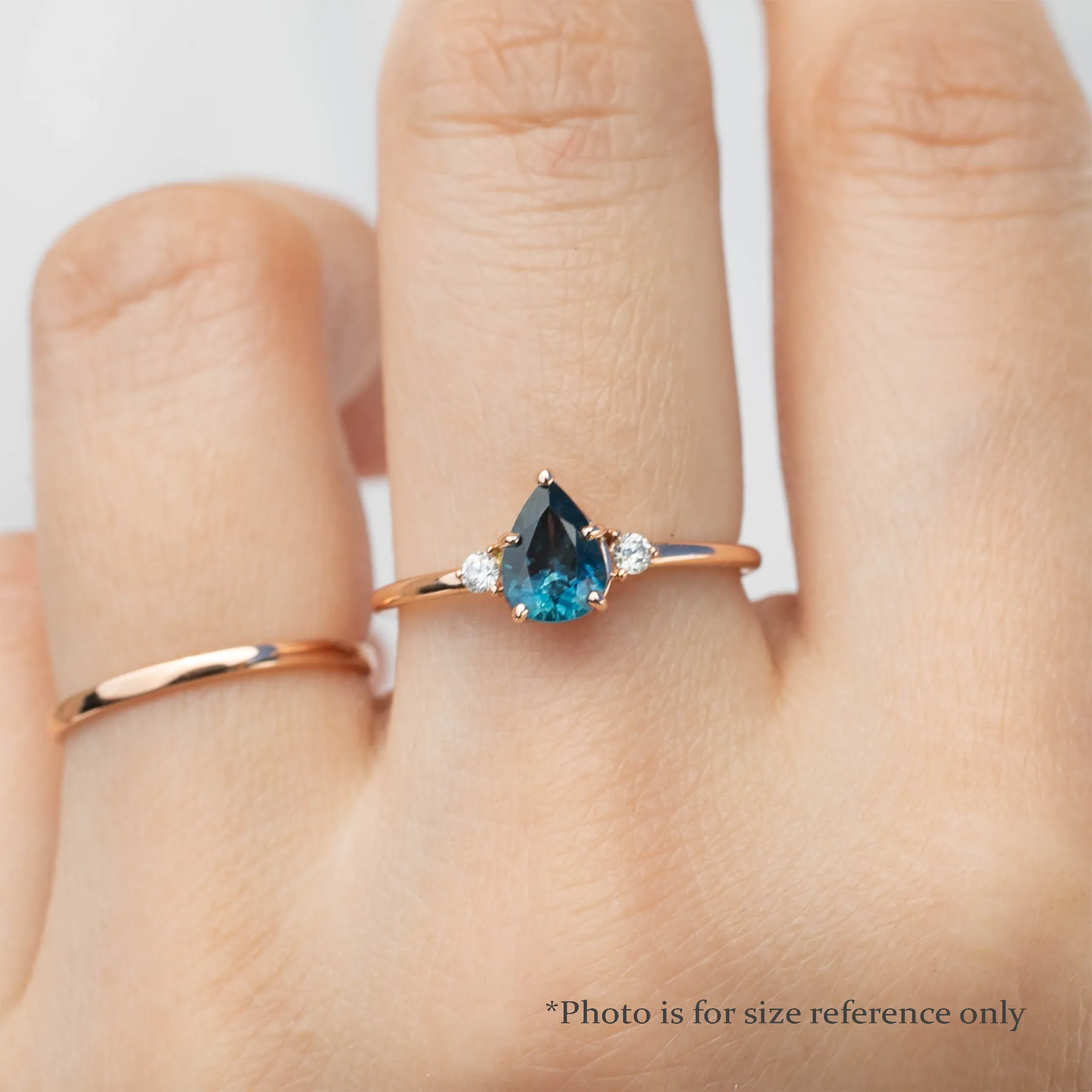 Emilie Ring 0.72ct Pear Teal Montana Sapphire, 14k Rose Gold (One of a kind)