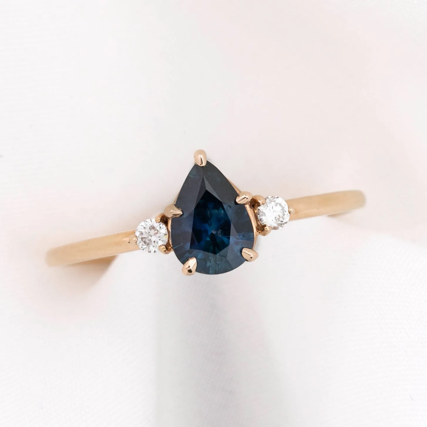 Emilie Ring 0.72ct Pear Teal Montana Sapphire, 14k Rose Gold (One of a kind)