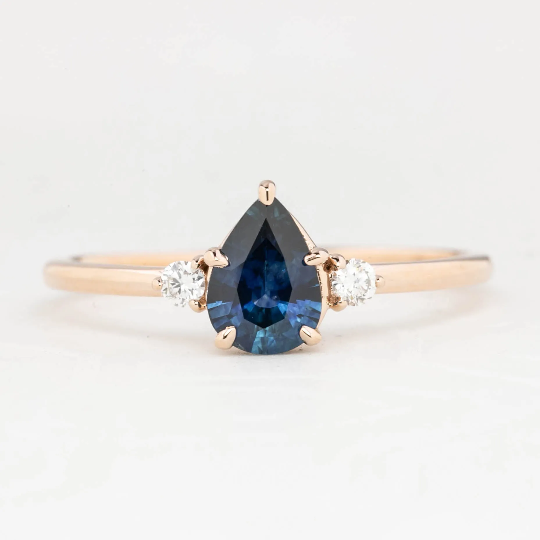 Emilie Ring 0.72ct Pear Teal Montana Sapphire, 14k Rose Gold (One of a kind)