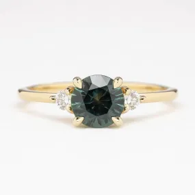 Emilie Ring 1.12ct Green Blue Round Montana Sapphire Ring, 14k Yellow Gold (One of a kind)