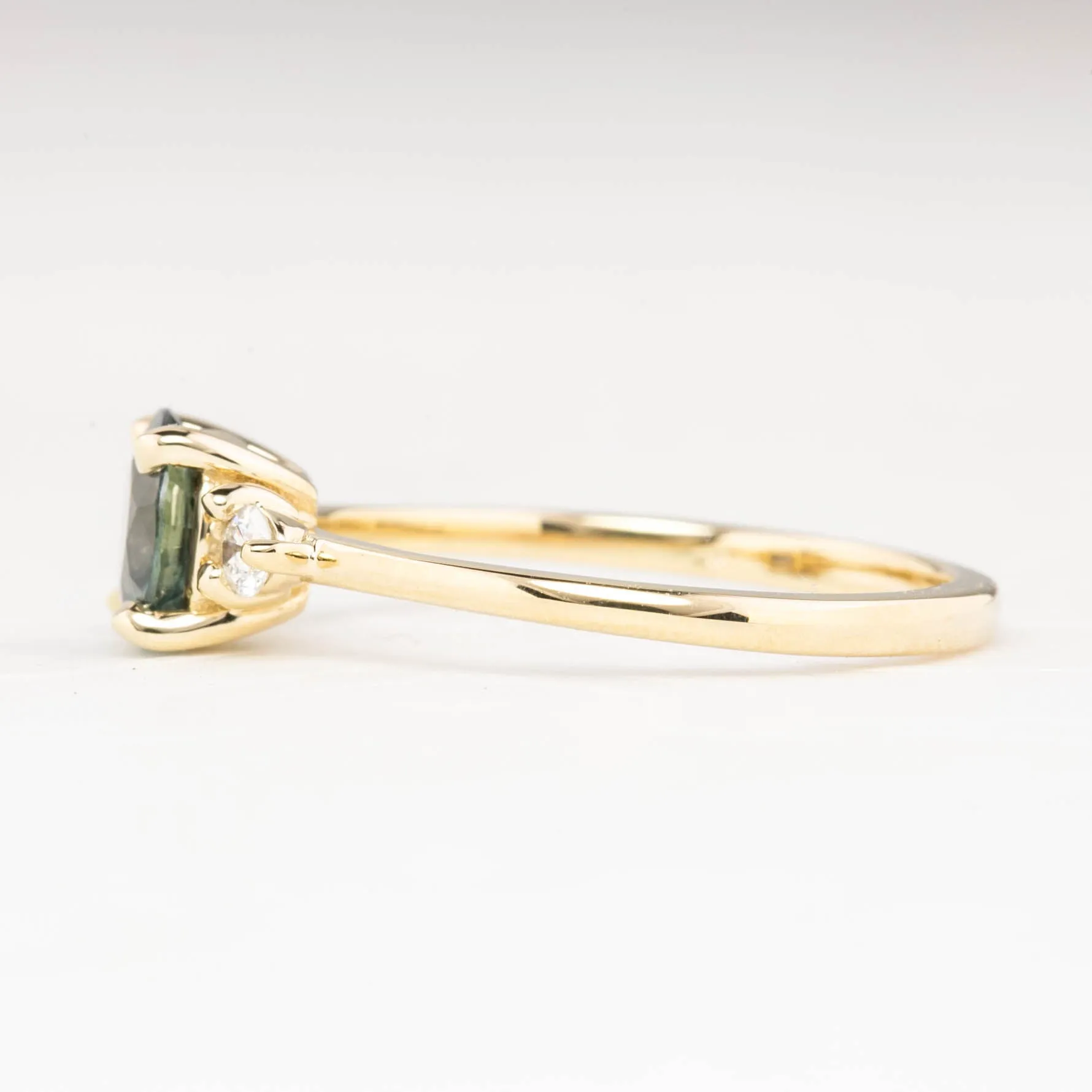 Emilie Ring 1.12ct Green Blue Round Montana Sapphire Ring, 14k Yellow Gold (One of a kind)