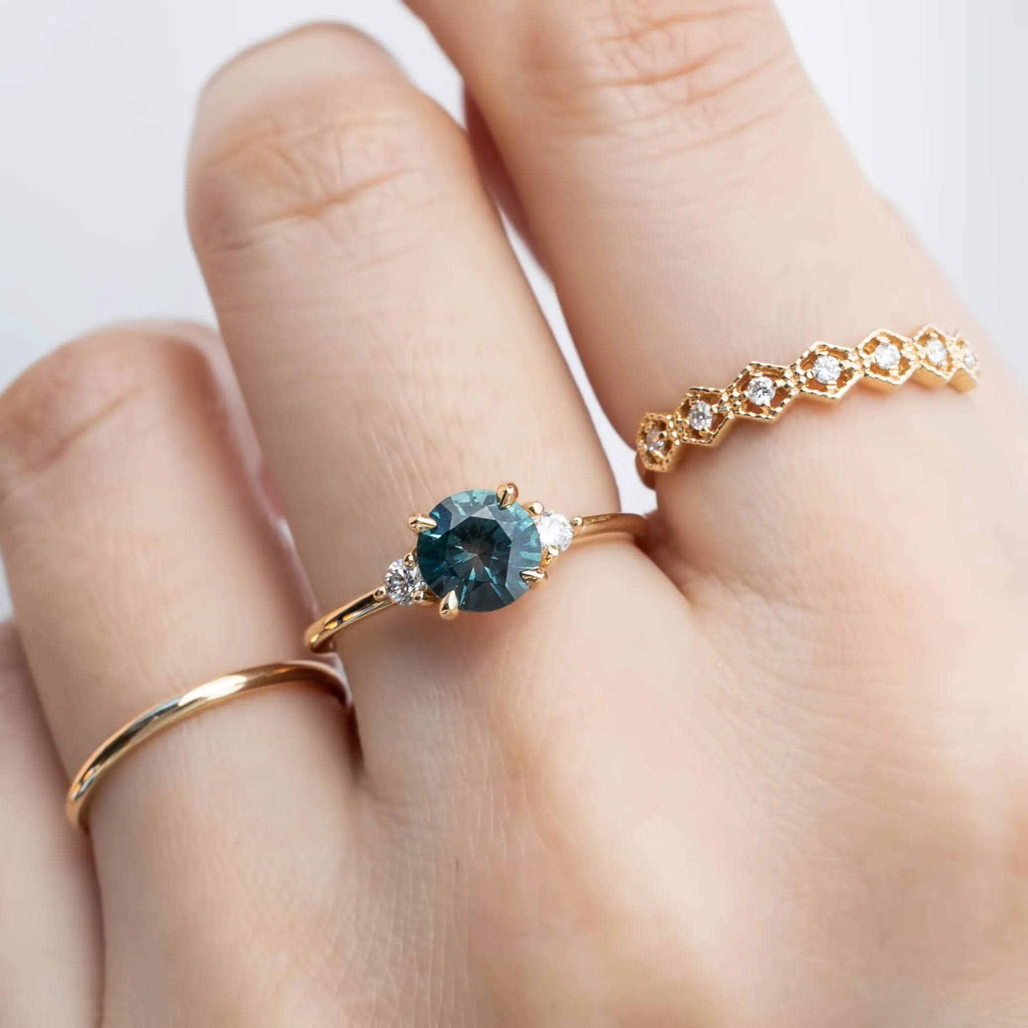 Emilie Ring 1.12ct Green Blue Round Montana Sapphire Ring, 14k Yellow Gold (One of a kind)