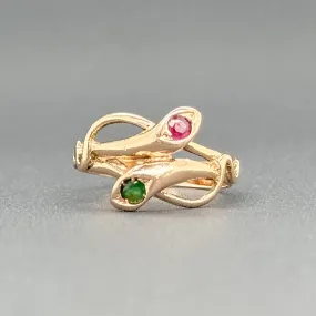 Estate Victorian 12K R Gold 0.12ctw Ruby & Emerald Two Snake Ring