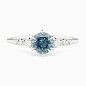 Estel Fleur Ring 0.94ct Light Blue Green Montana Sapphire, 14k White Gold (One of a kind)