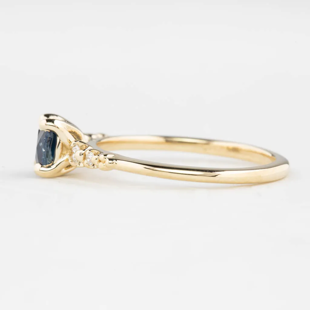 Estel Luxe Ring 0.83ct Deep Teal Blue Montana Sapphire, 14k Yellow Gold (One of a kind)