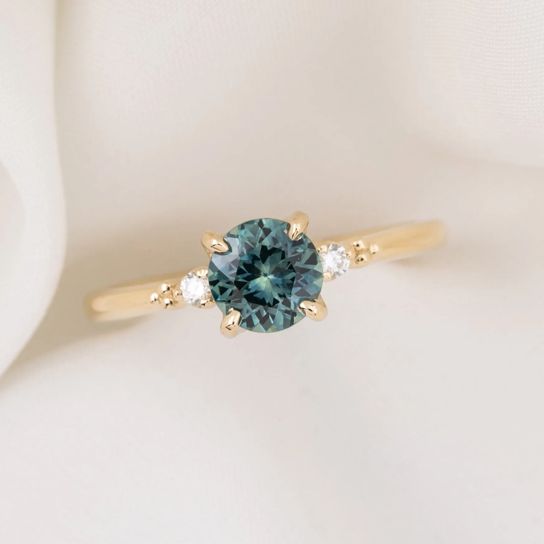 Estel Ring 1.02ct Blue Green Montana Sapphire, 14k Yellow Gold (One of a kind)