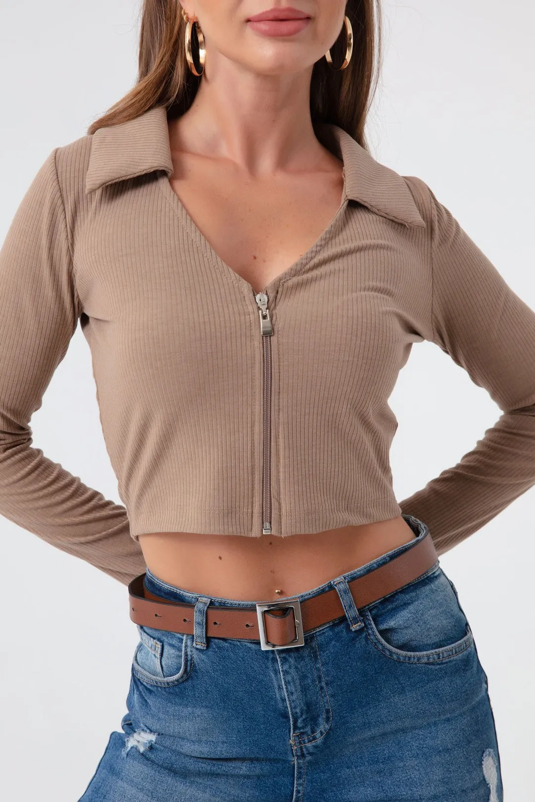 Female Zipper Detailed Knitting Blouse