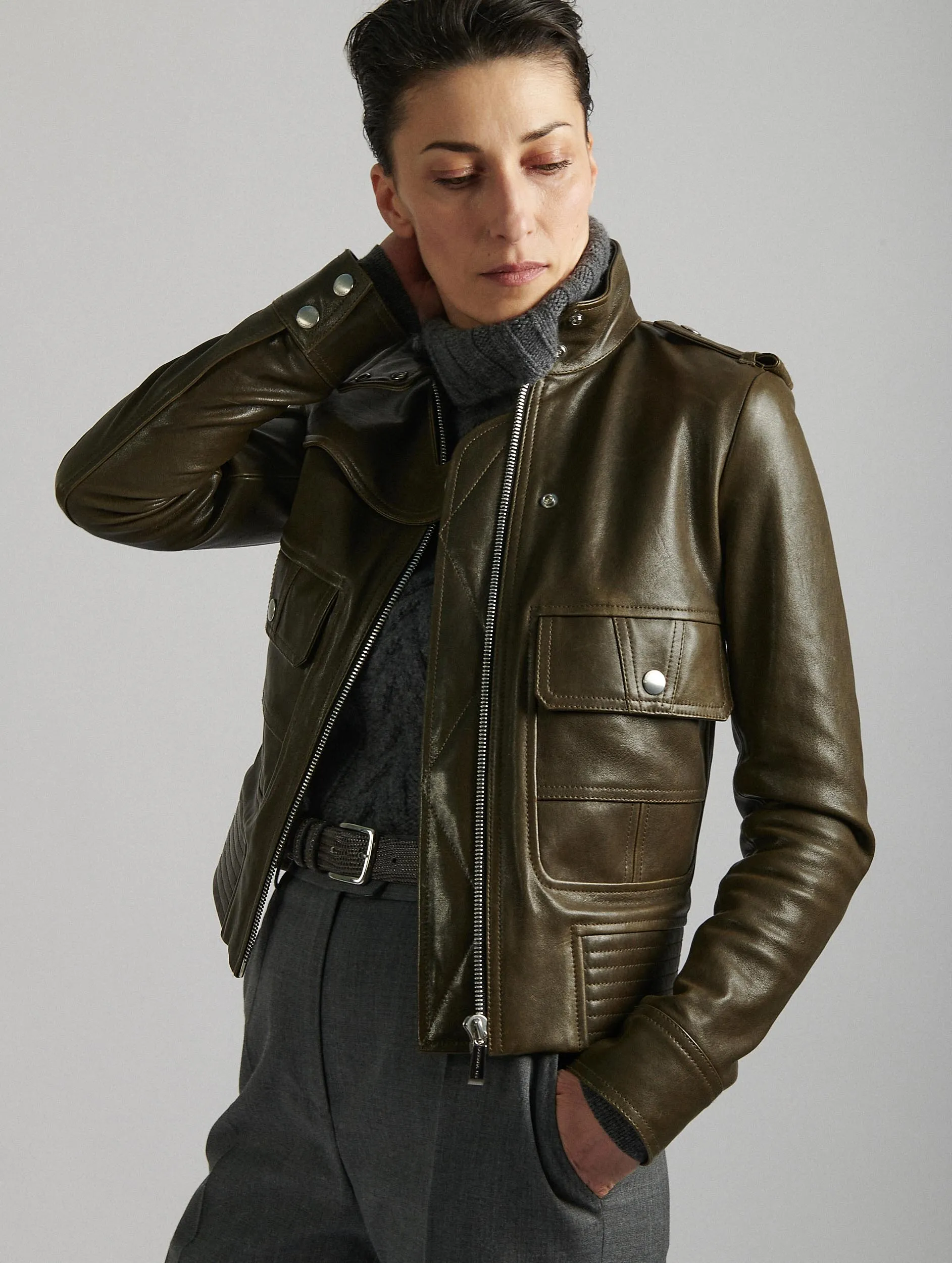 Forest green leather pilot jacket