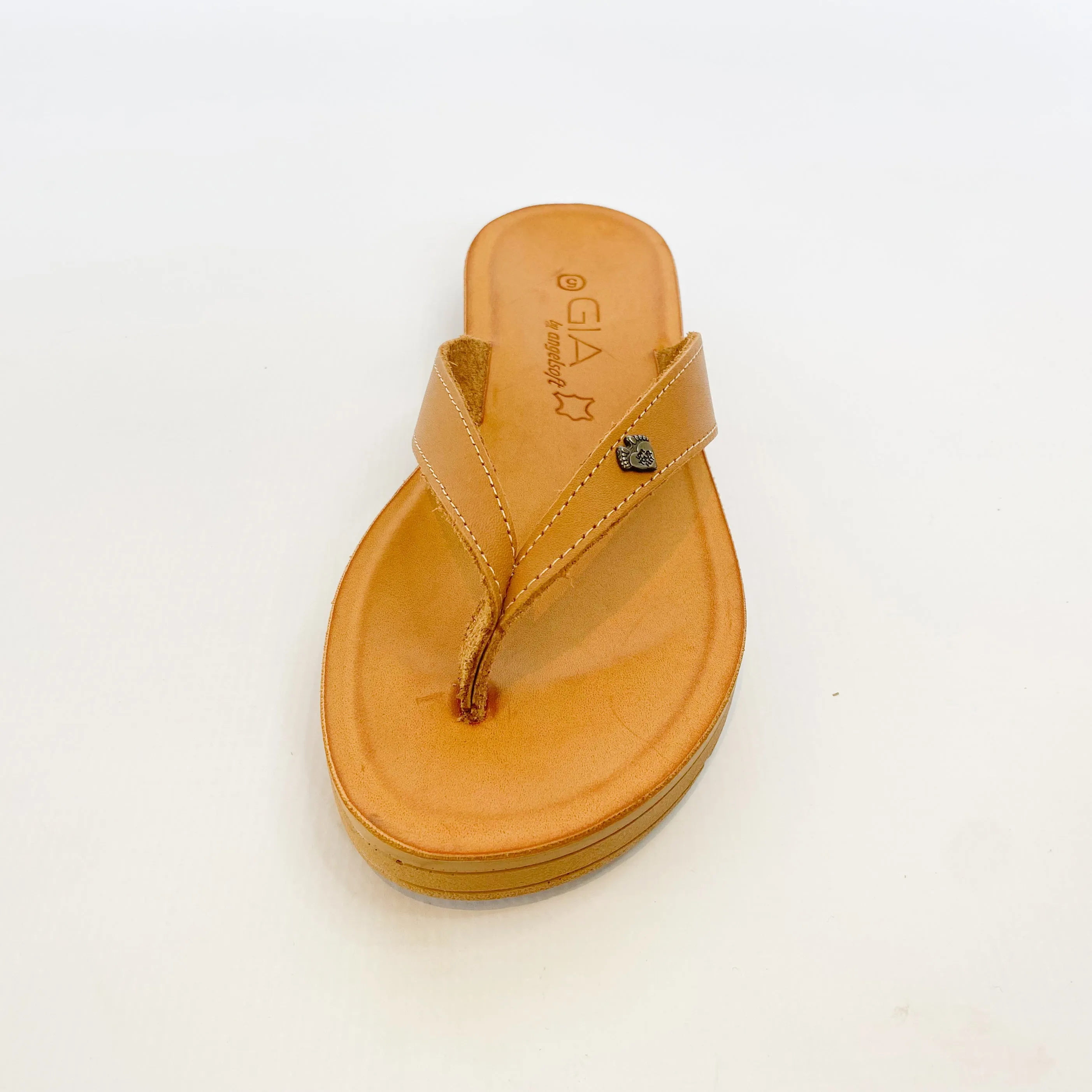 Gia leather tan thong sandal