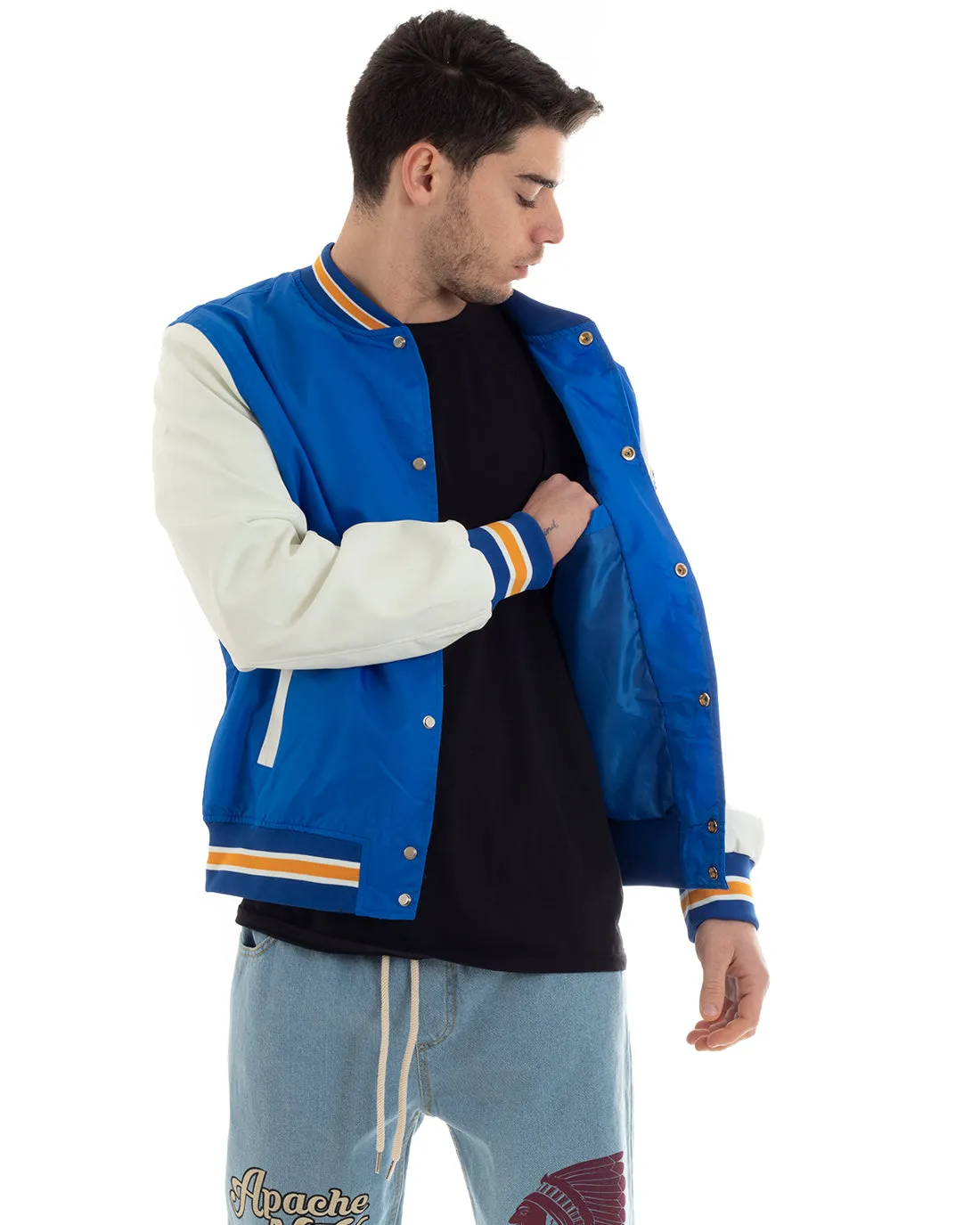 Giubbotto Uomo College Varsity Con Patch Tessuto Tecnico Blu Royal GIOSAL-G3028A