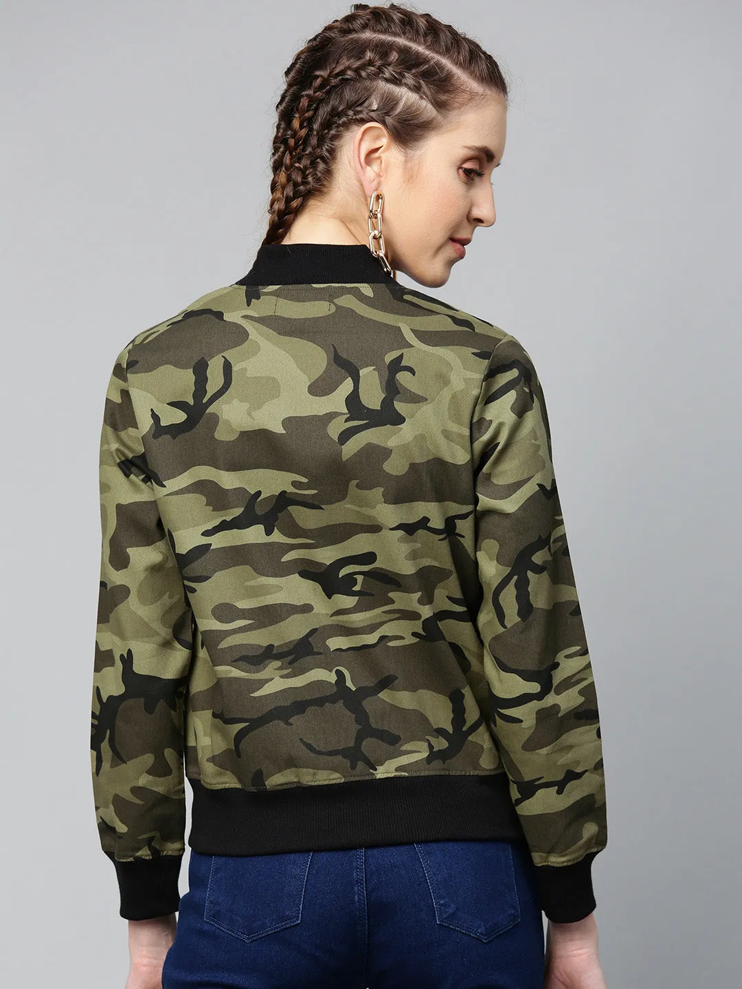 Green Camouflage Bomber Zipper Jacket