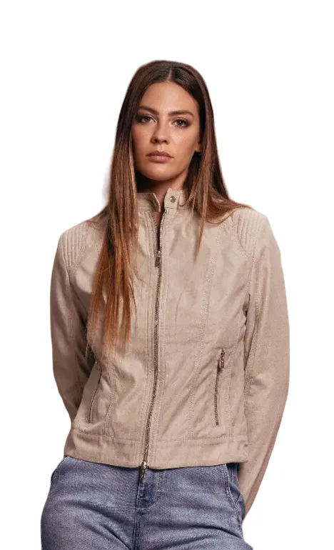 Griffai women's bomber jacket in suede DGP3385 Beige