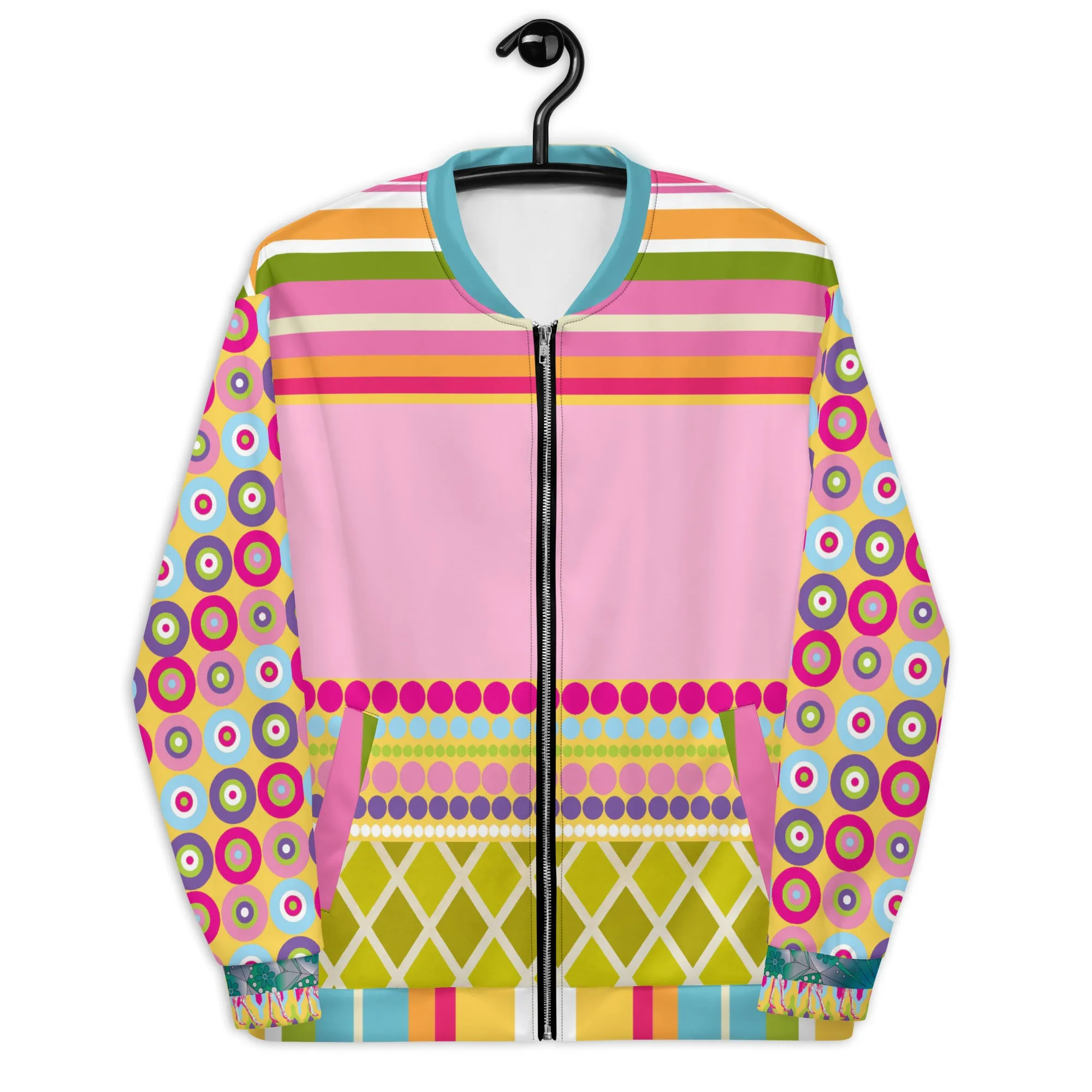 Hello Janis! Pink Patchwork Unisex Bomber Jacket