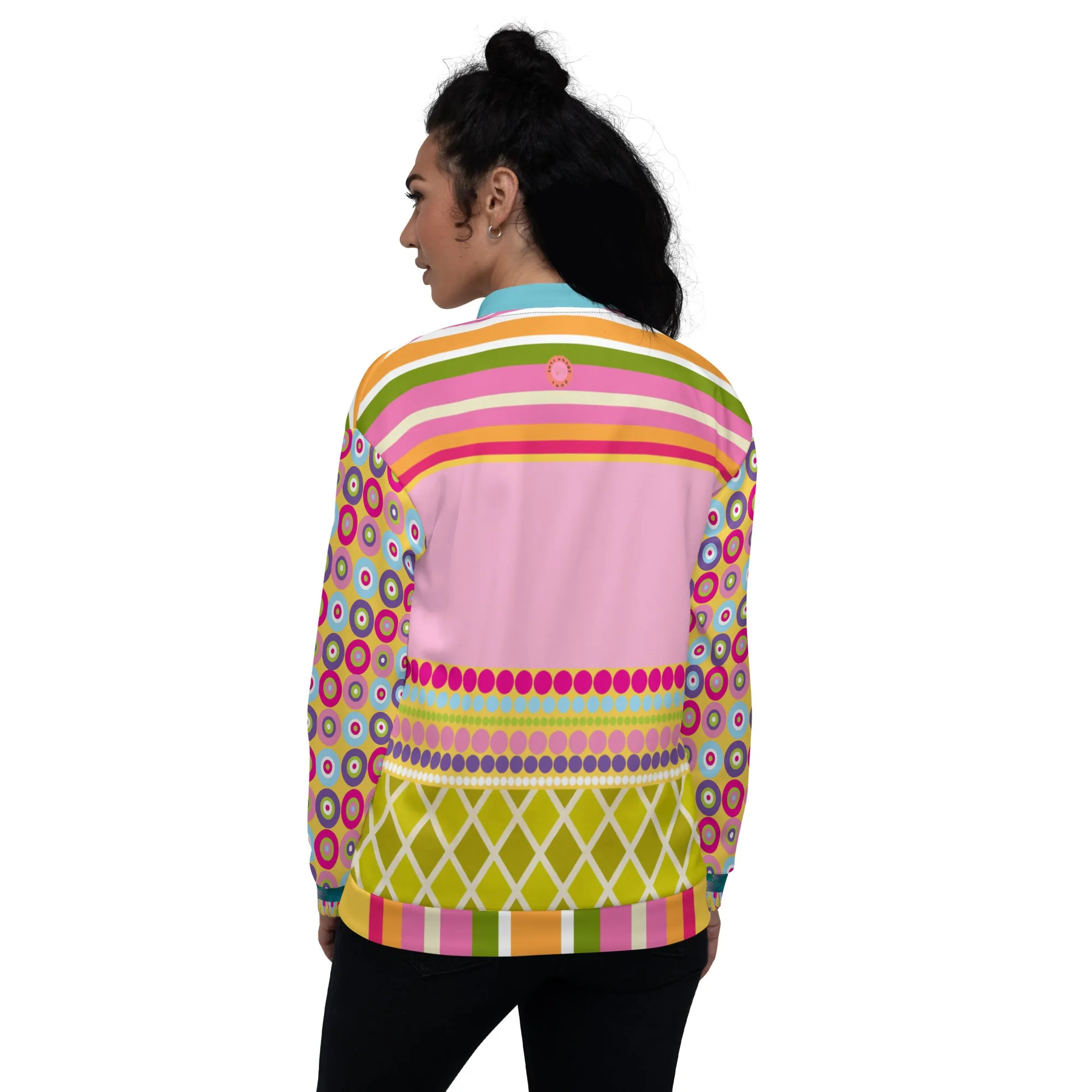 Hello Janis! Pink Patchwork Unisex Bomber Jacket