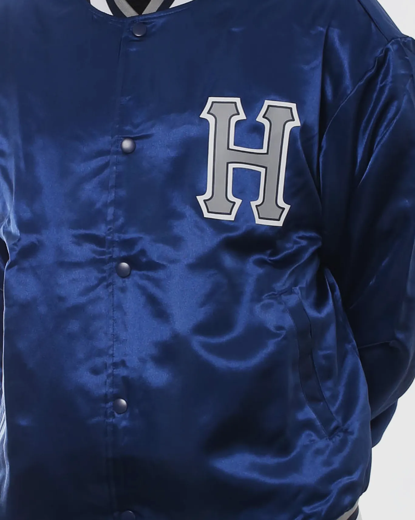 Huf Crackerjack Satin Baseball Jacket - Navy - Sale