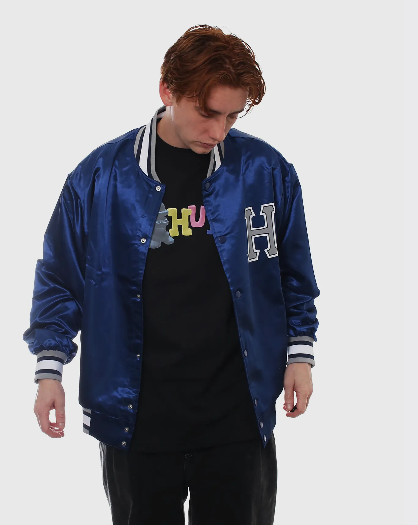 Huf Crackerjack Satin Baseball Jacket - Navy - Sale